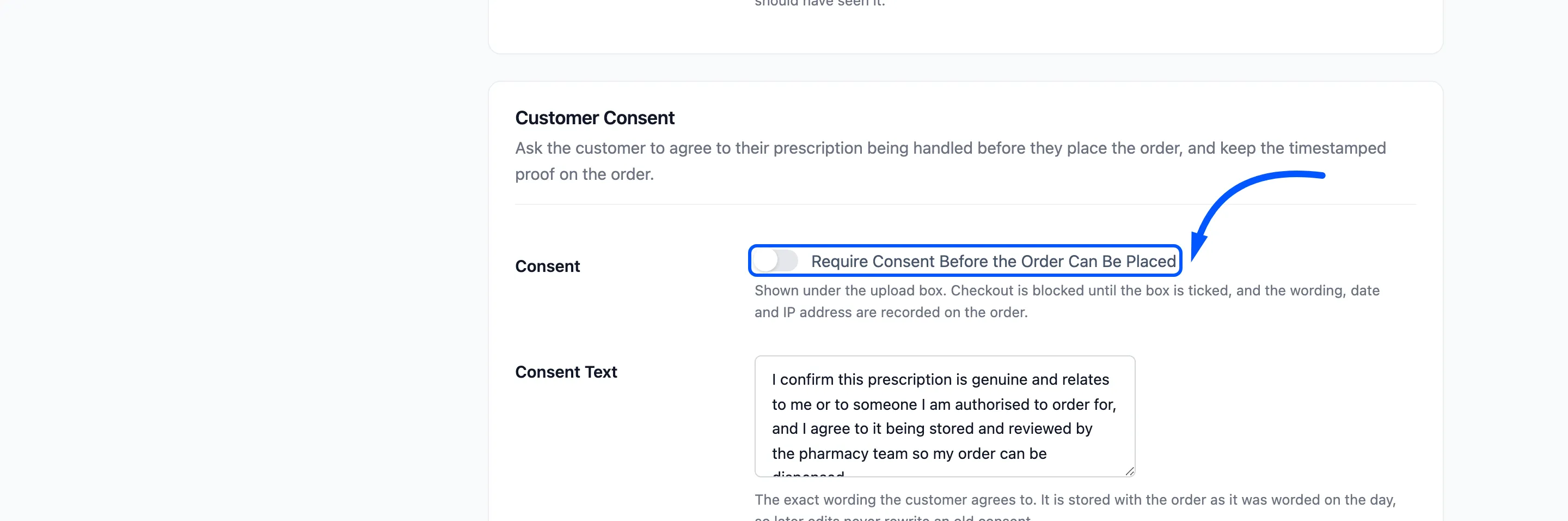 The Require Consent switch on the Compliance tab