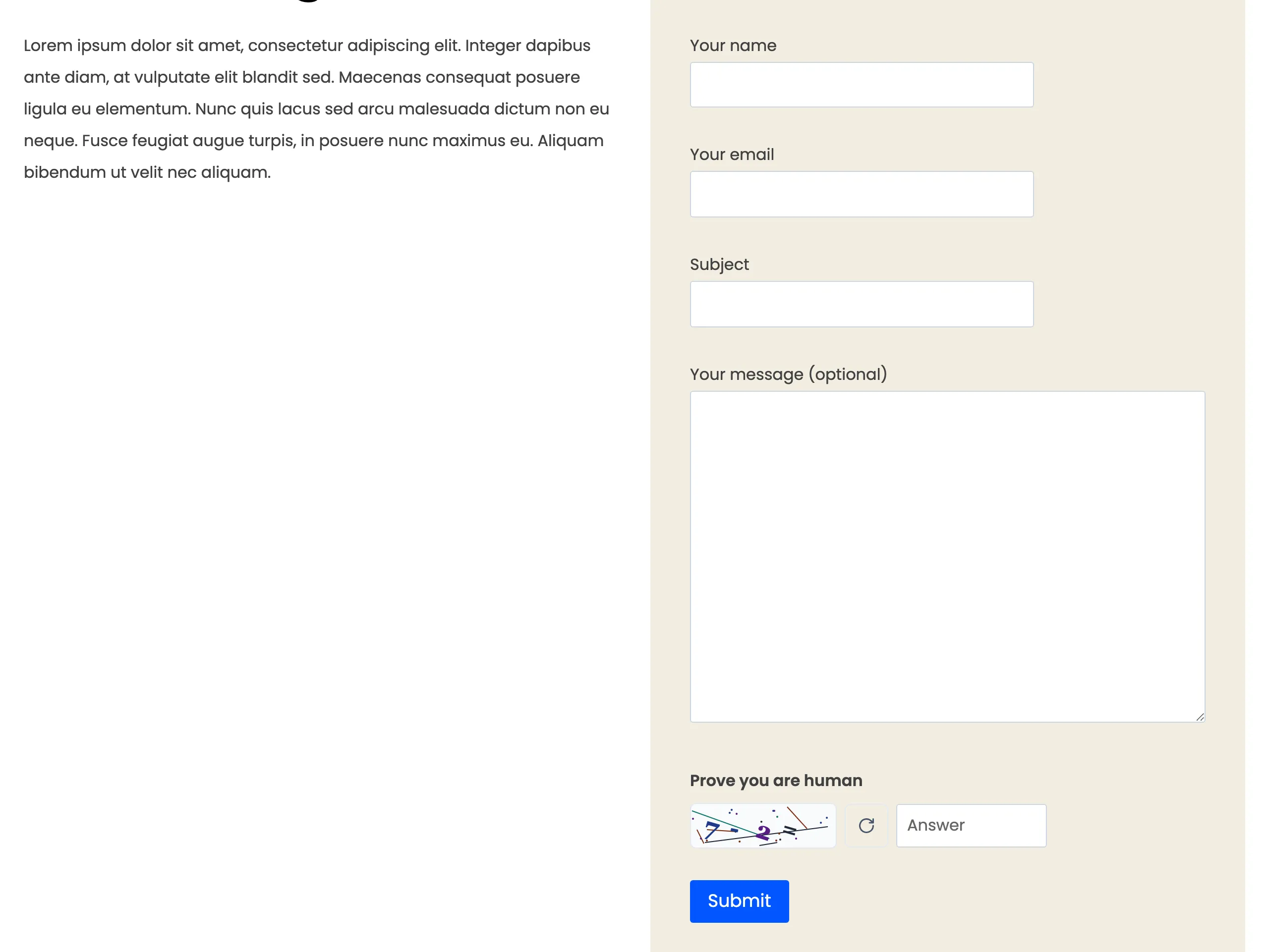 A Contact Form 7 form with the CAPTCHA above Submit