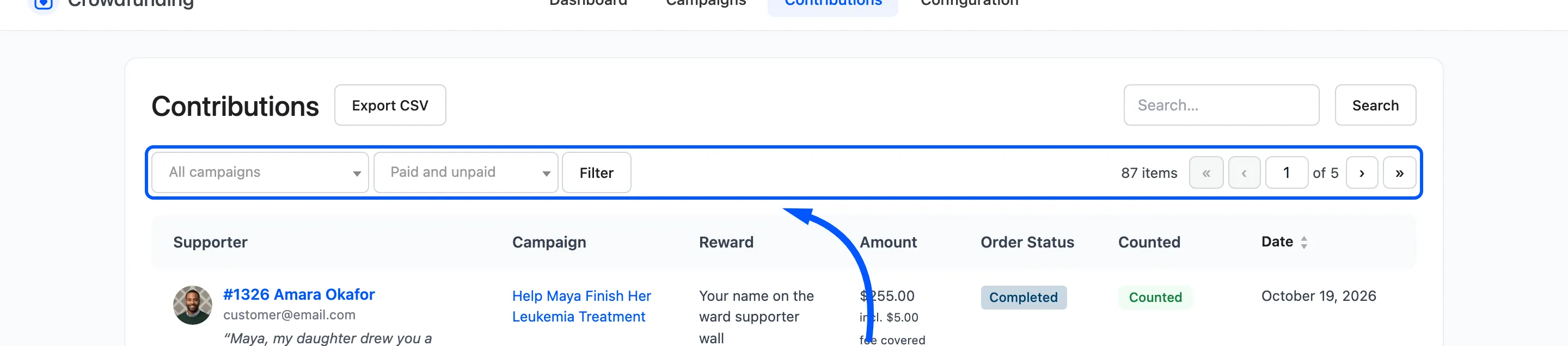 The campaign and counted filters