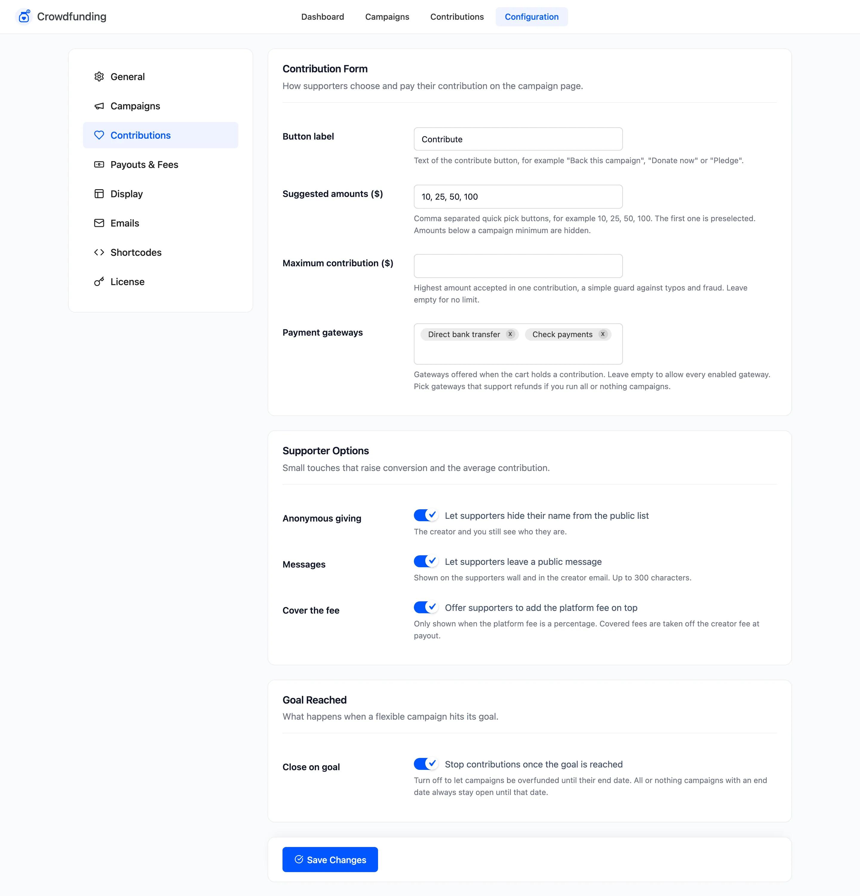 The Contributions tab