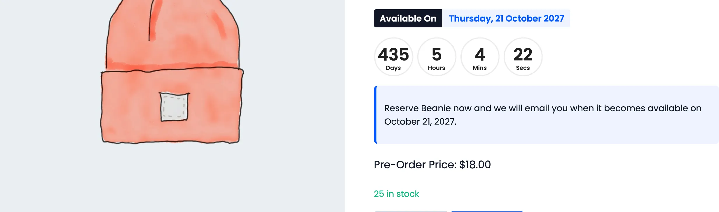 A circle countdown on a product page
