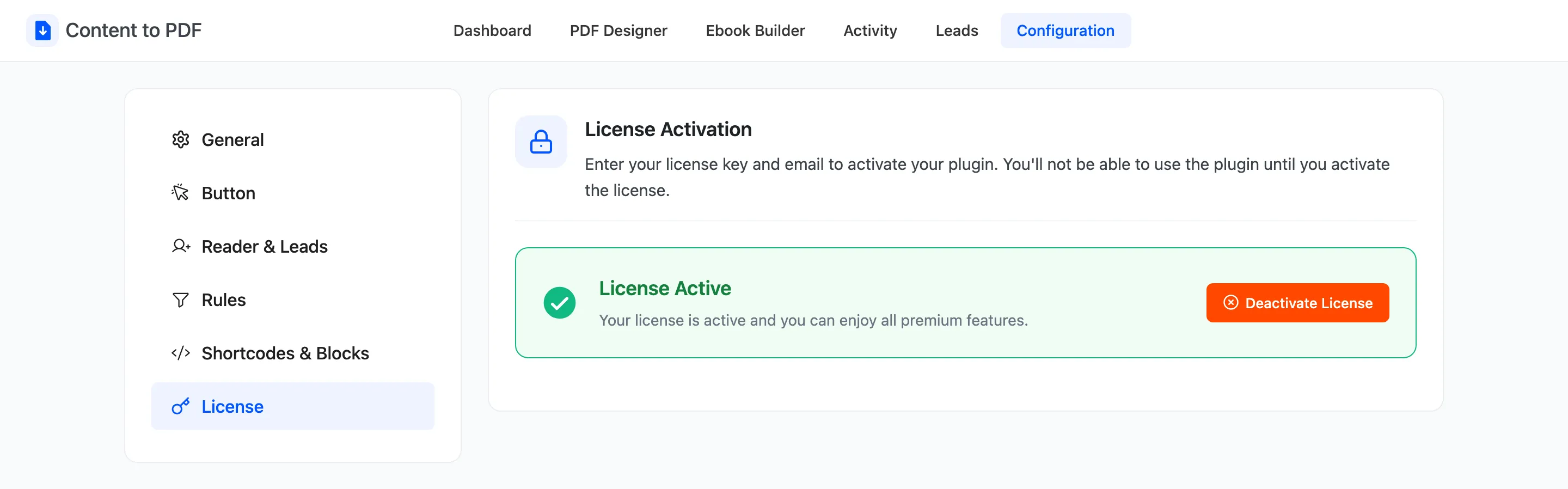 The License tab
