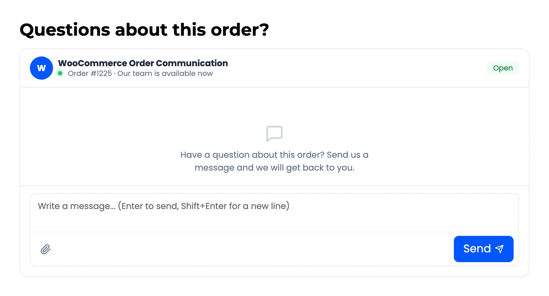 An empty conversation inviting the customer to write