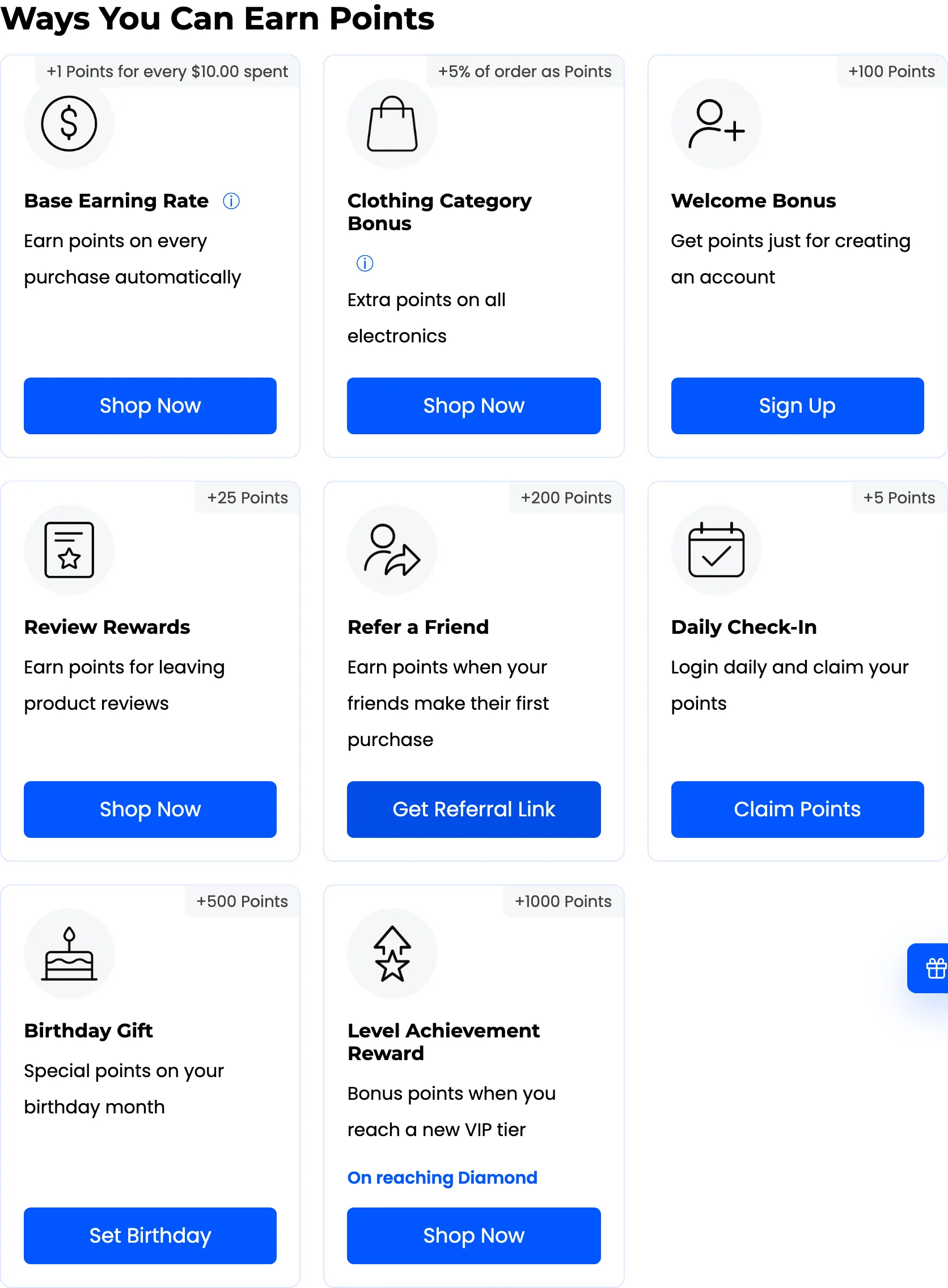 The customer Earn tab with the Daily Check-In card and its Claim Points button