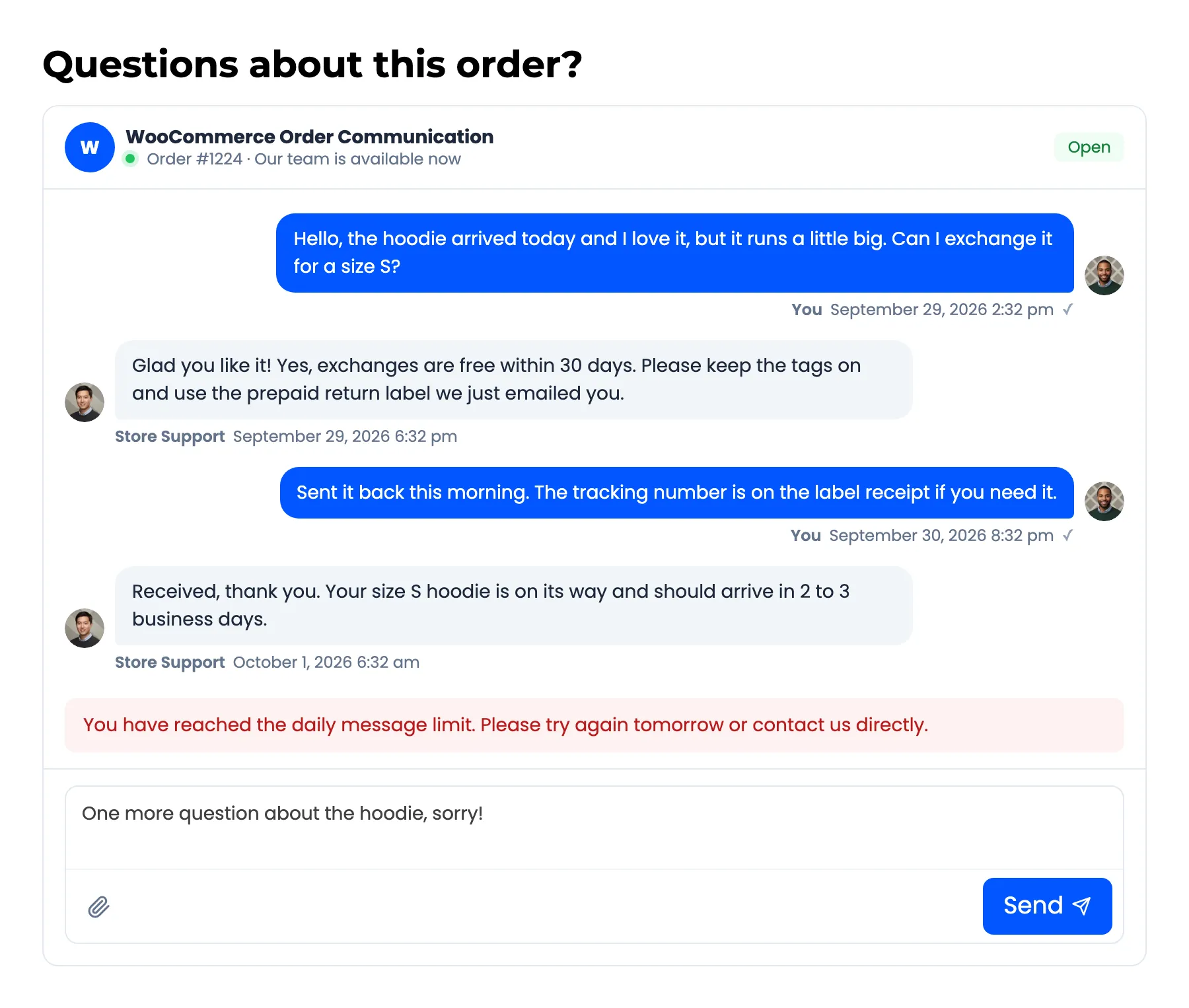 The limit notice in the customer’s conversation