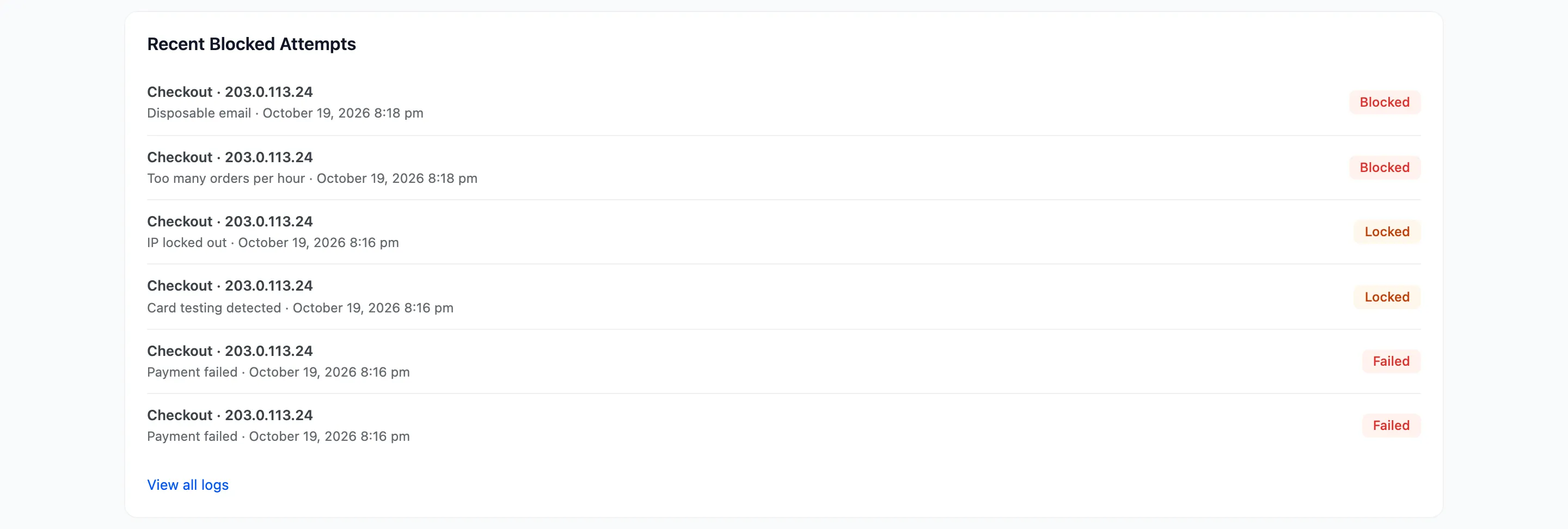 The Recent Blocked Attempts list