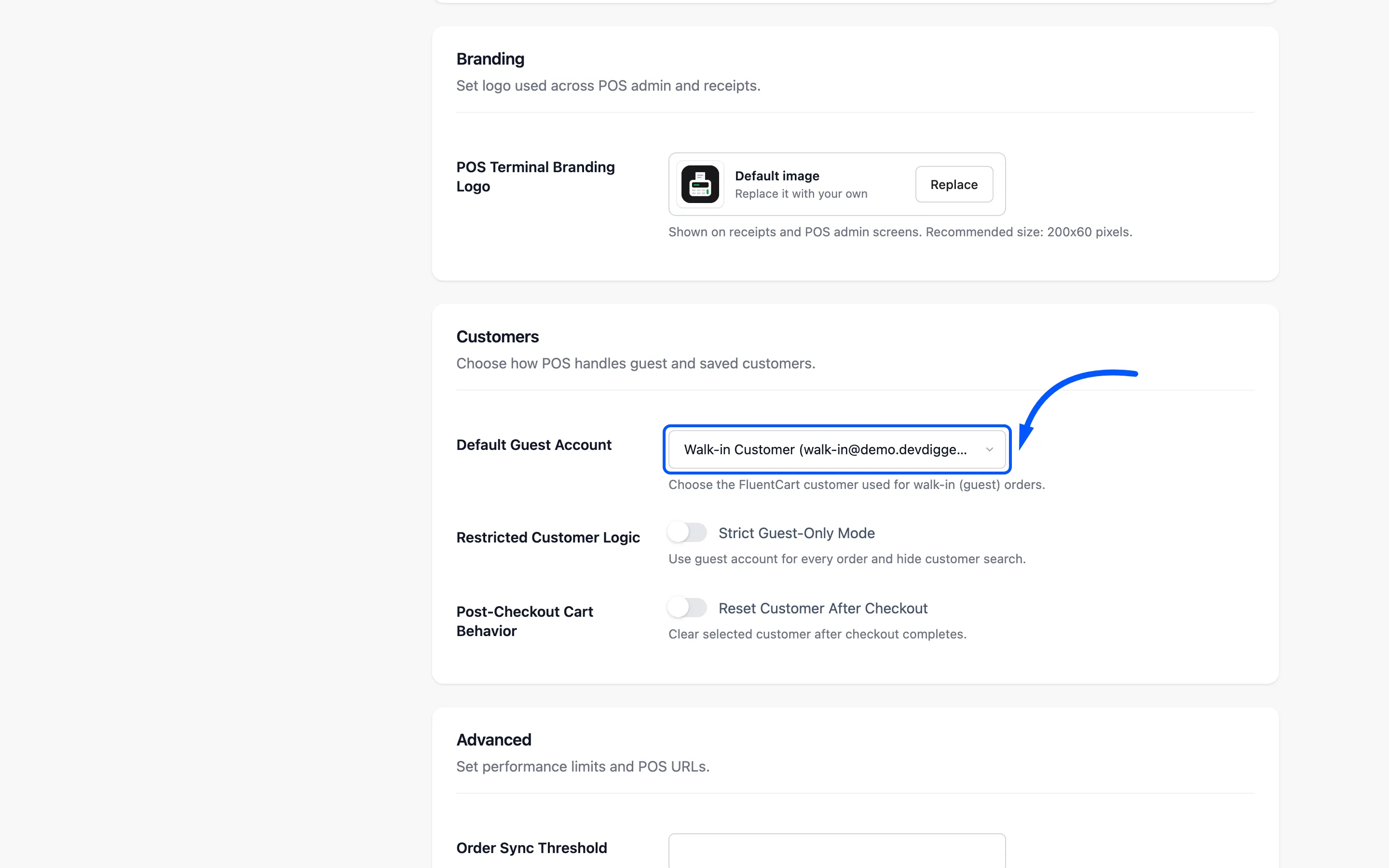 The Default Guest Account field on the General tab