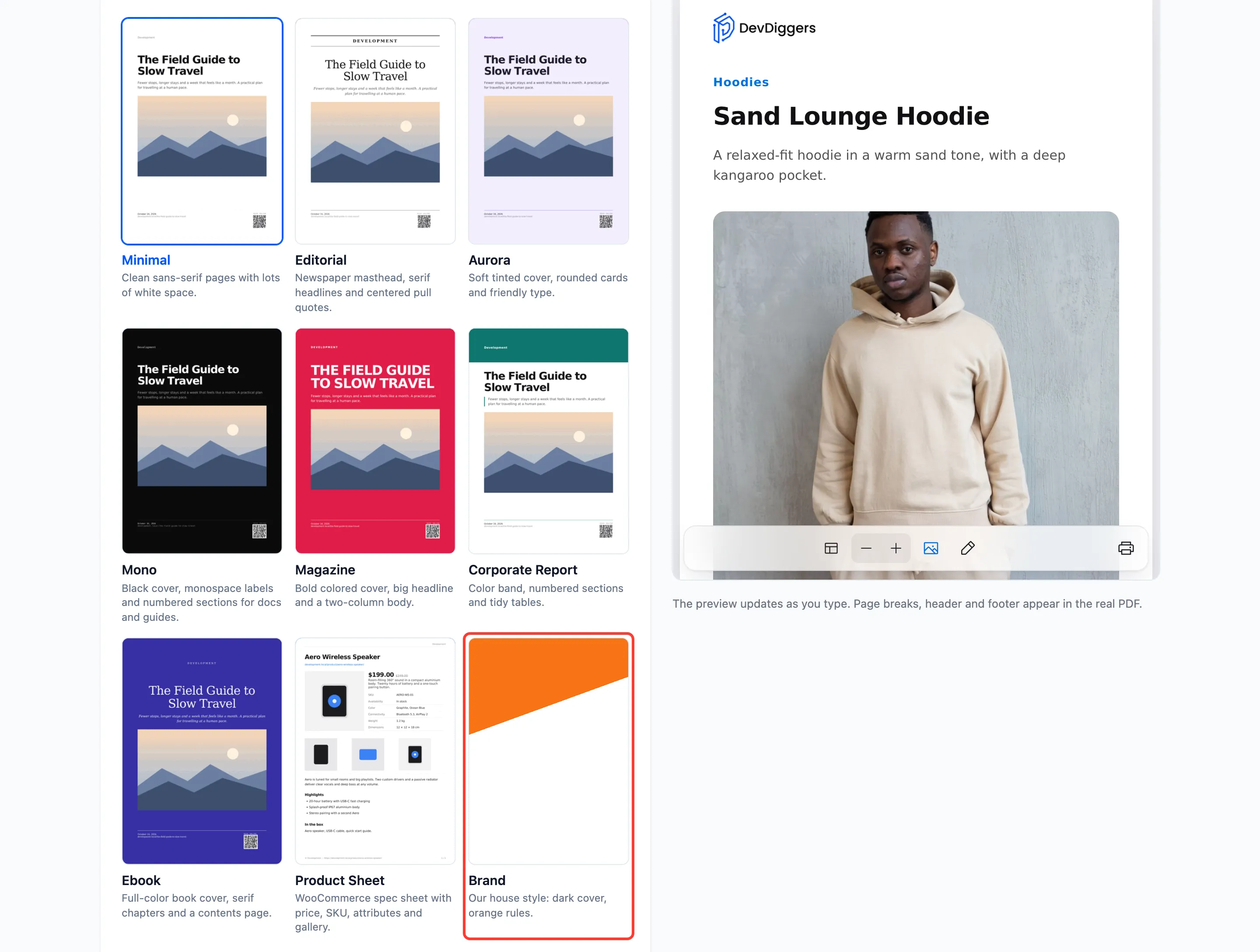 The Brand card in the template gallery