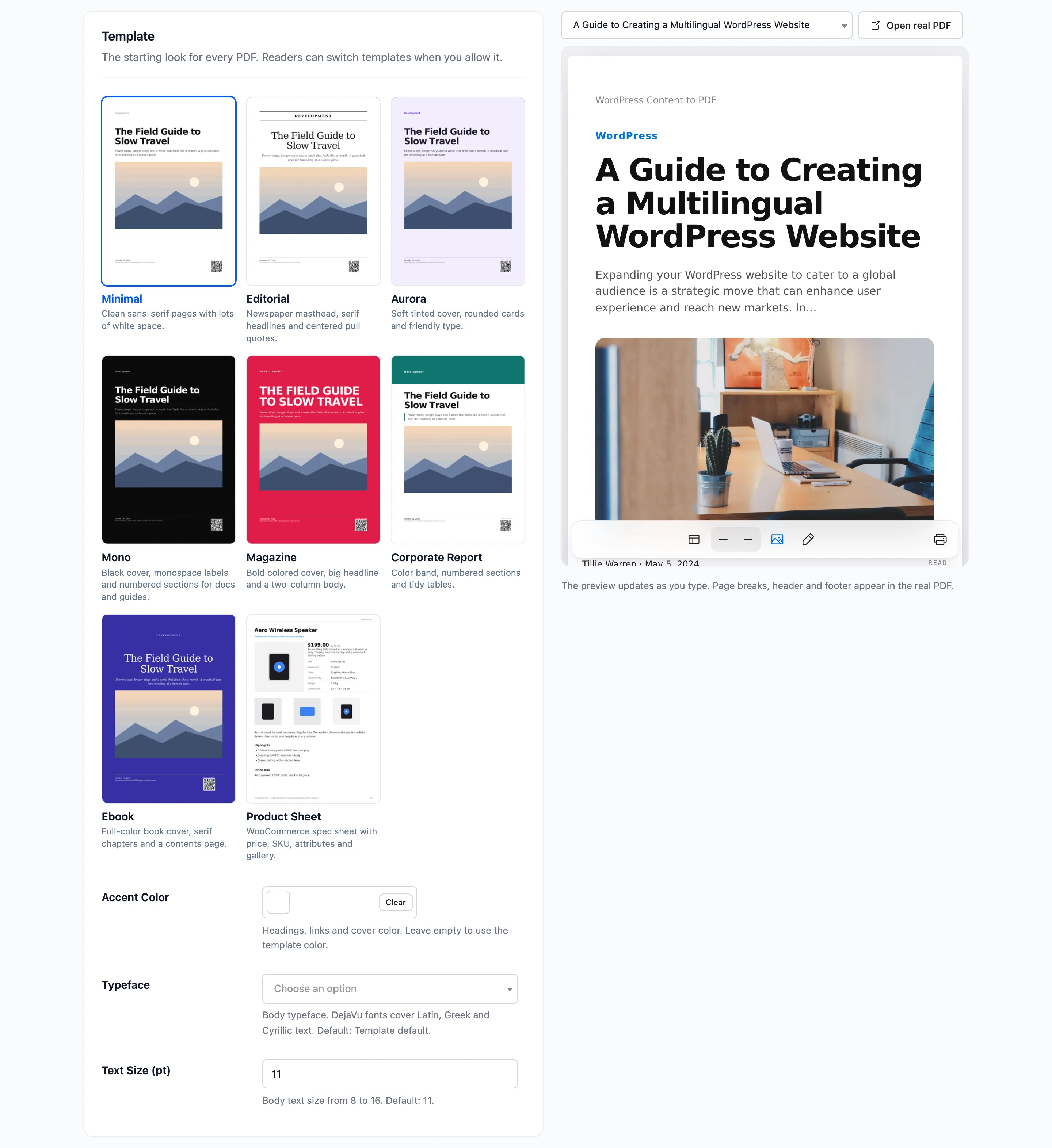 The template gallery