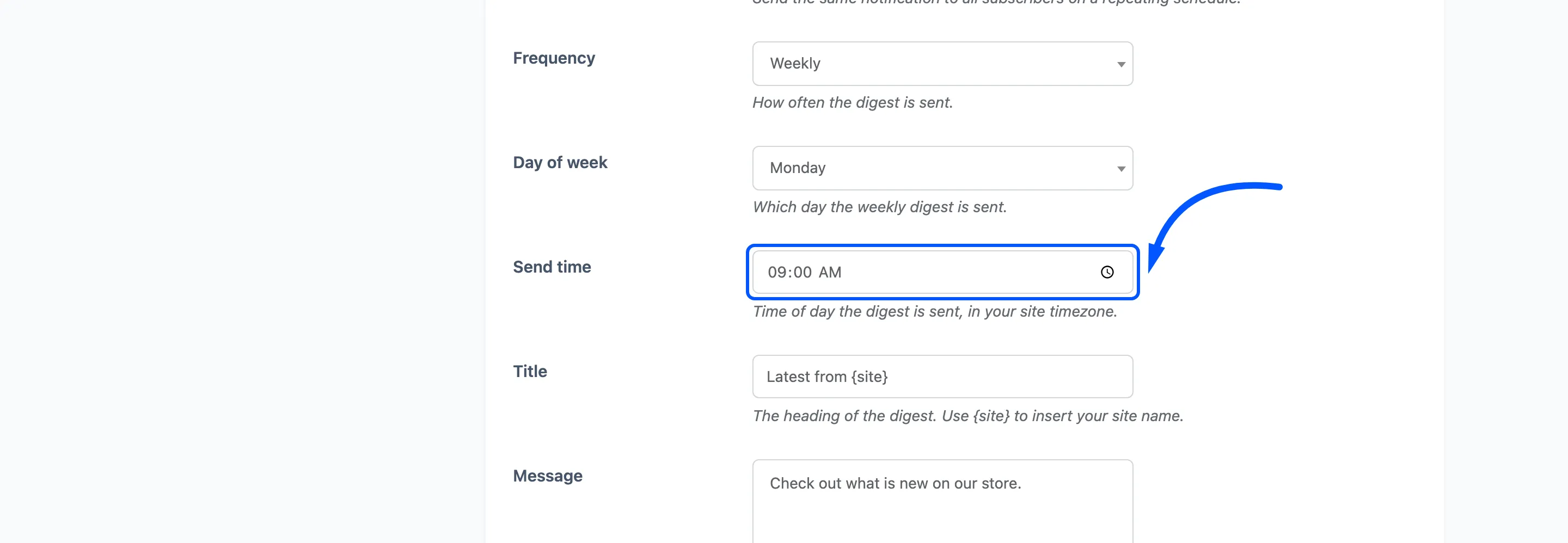 The Send time field