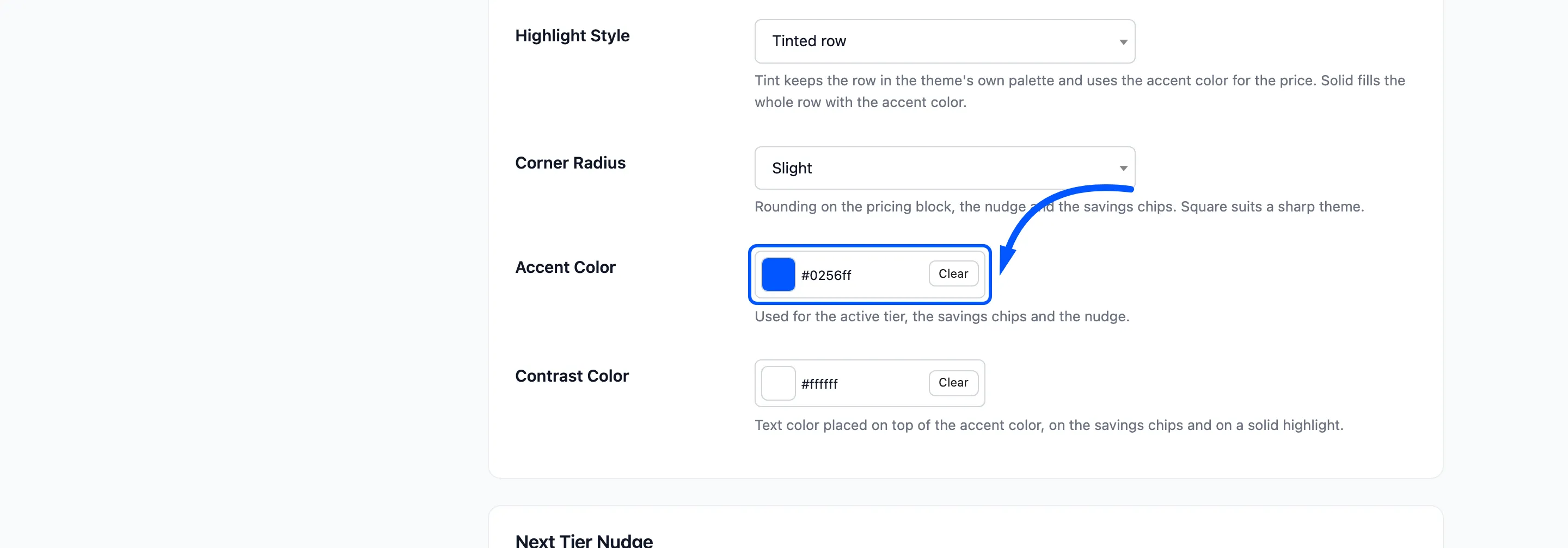 The Accent Color picker boxed on the Display tab