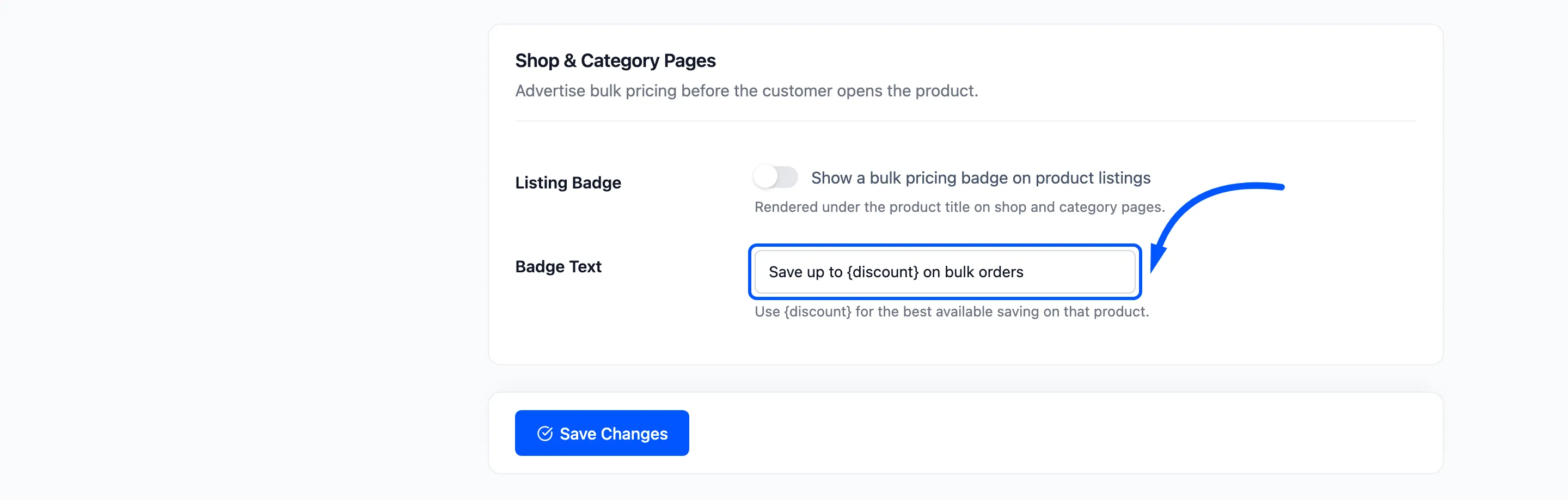 The Badge Text field boxed on the Display tab
