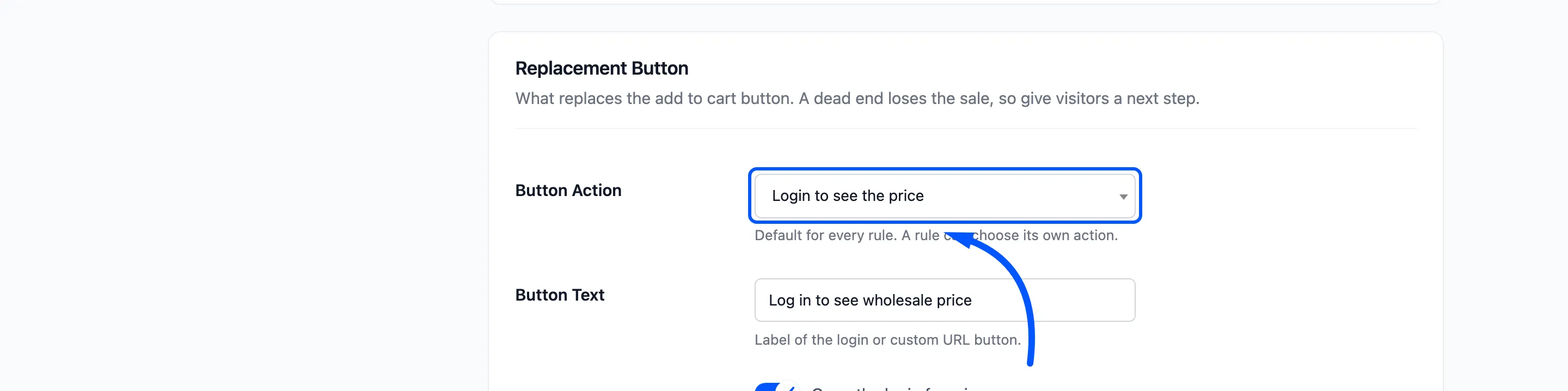 Button Action on the Display tab