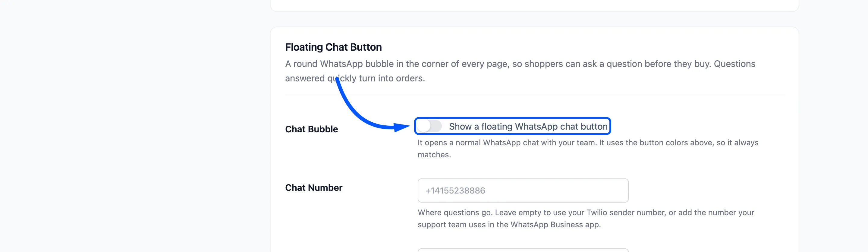 The Chat Bubble checkbox boxed in the Floating Chat Button section