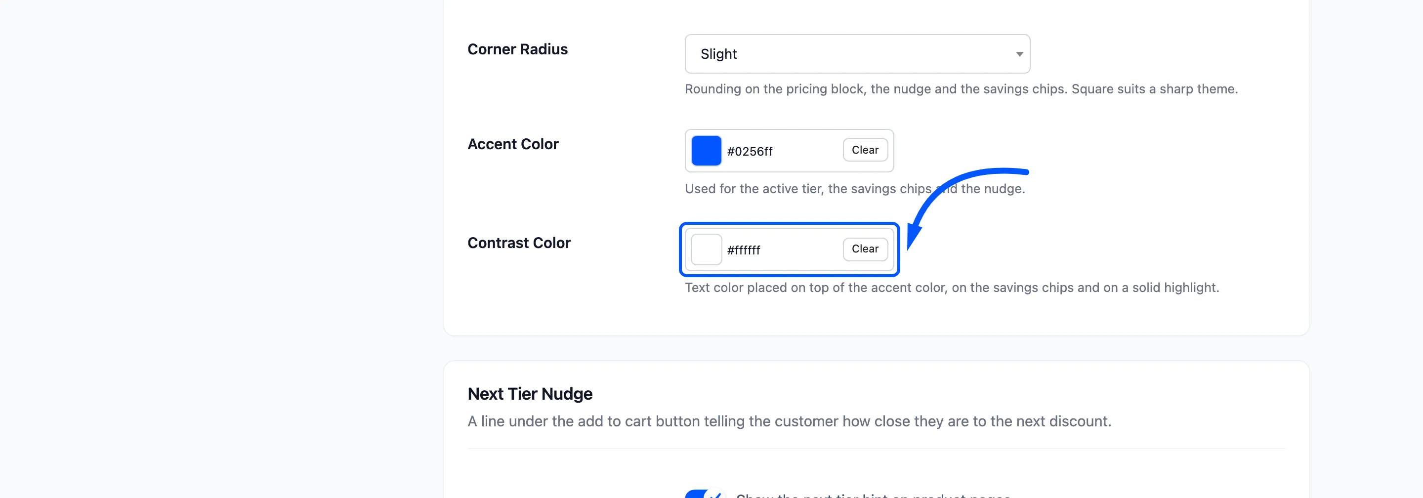 The Contrast Color picker boxed on the Display tab