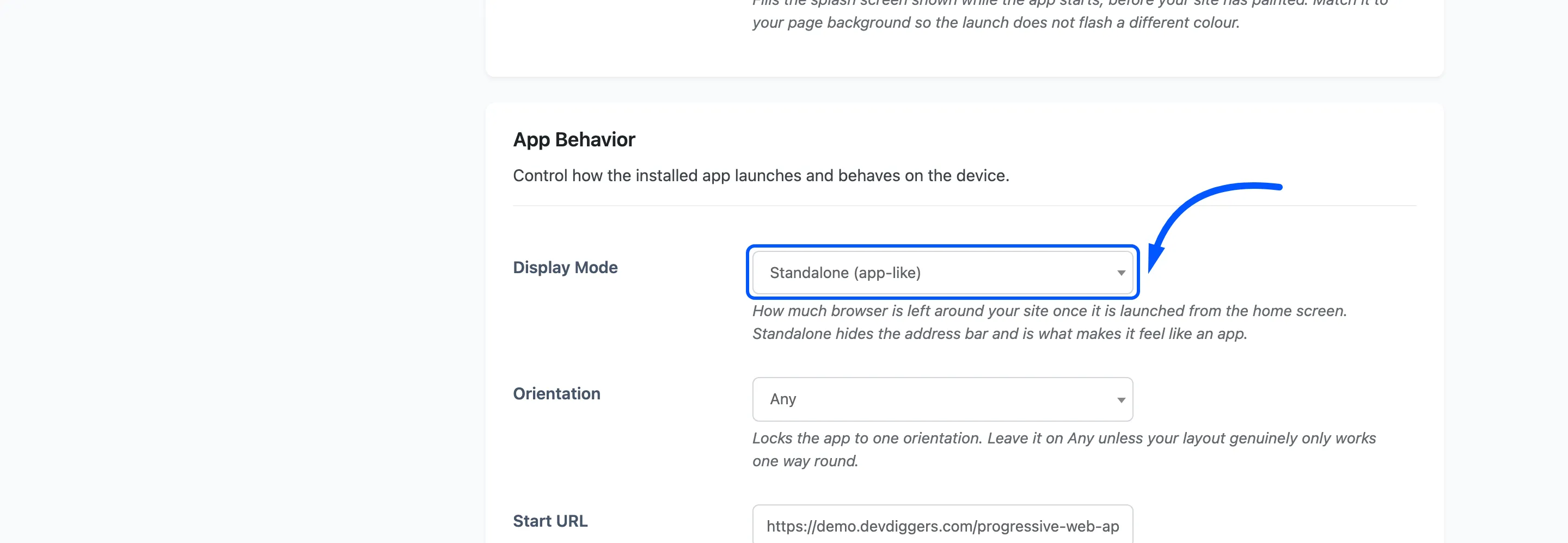 The Display Mode field
