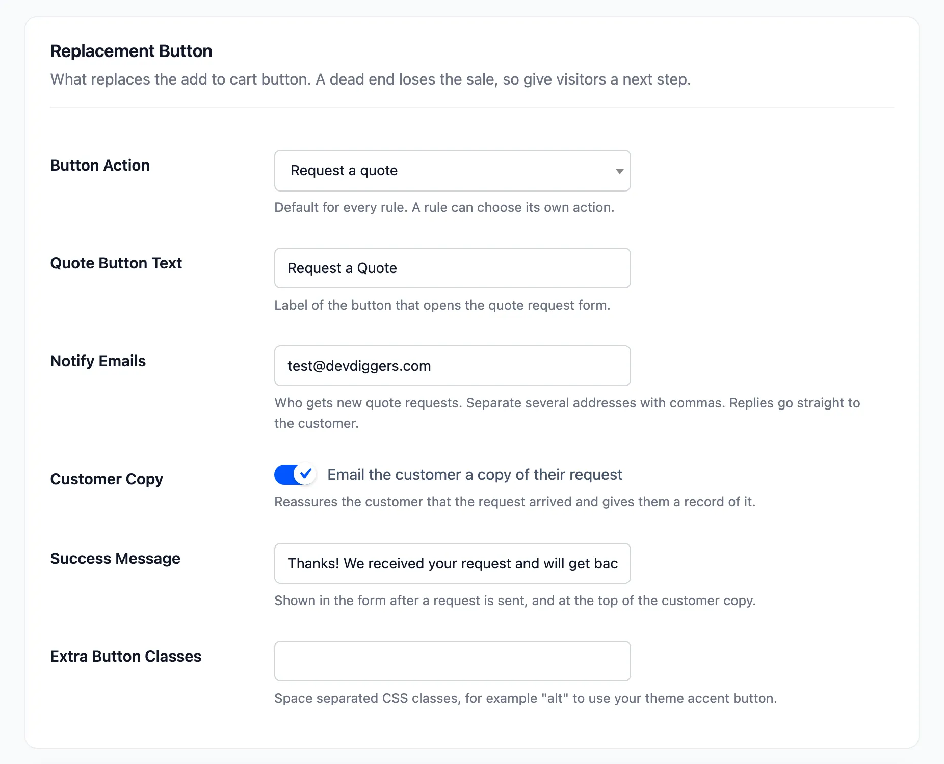 The quote settings on the Display tab