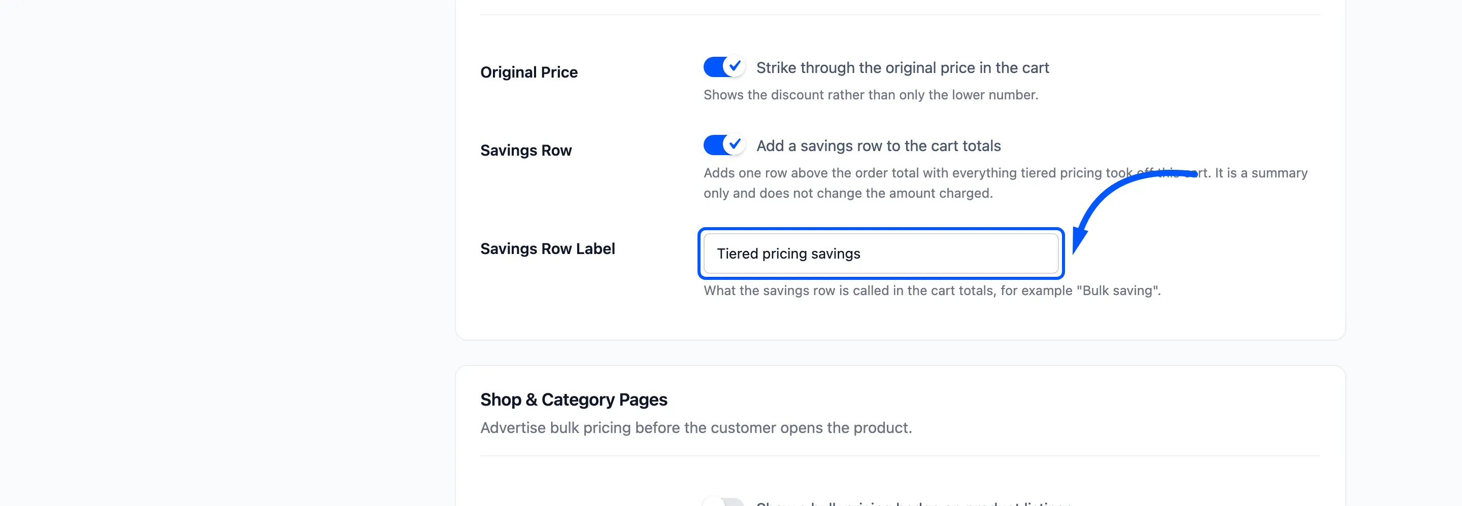 The Savings Row Label field boxed on the Display tab