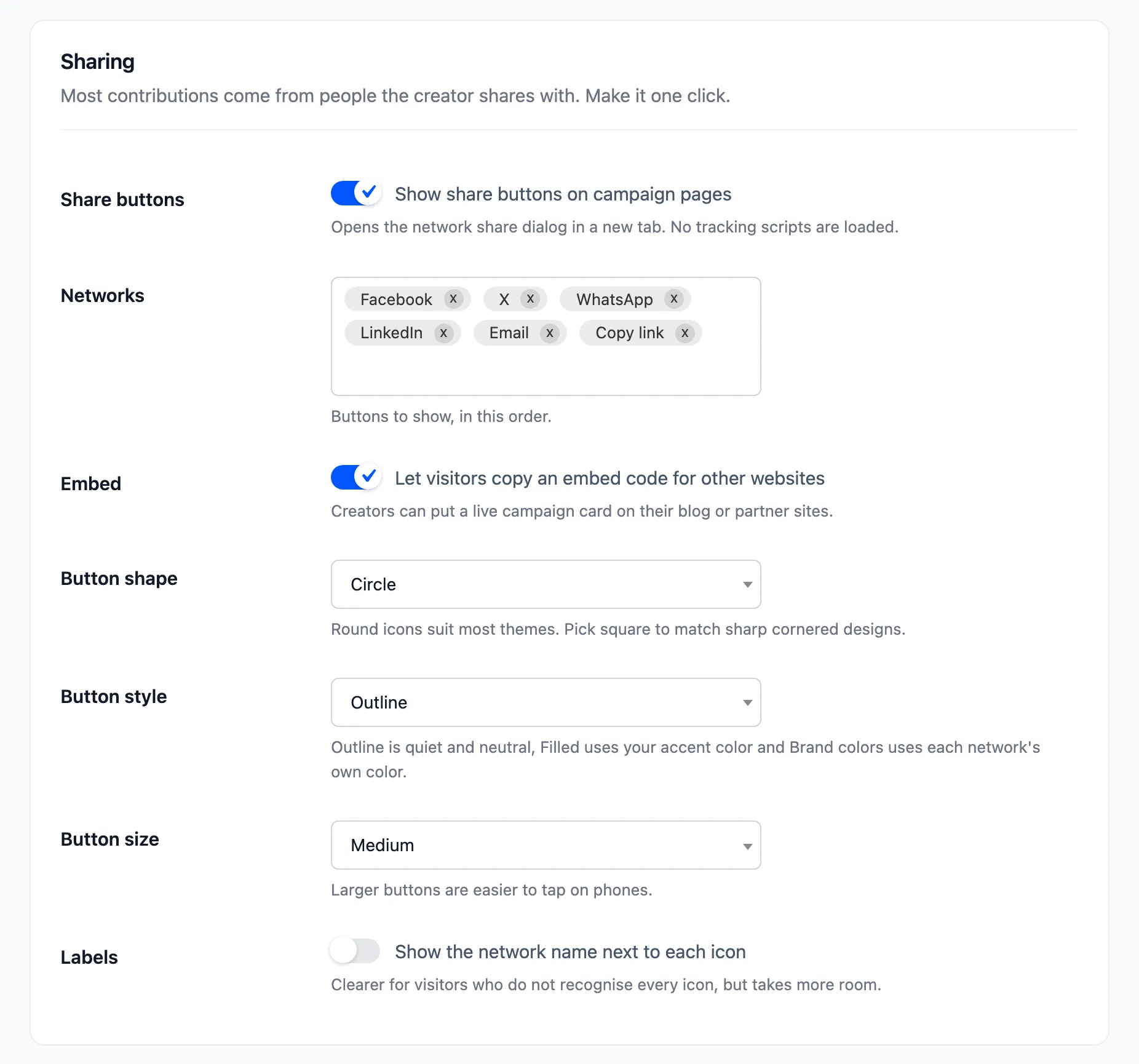 The Sharing section