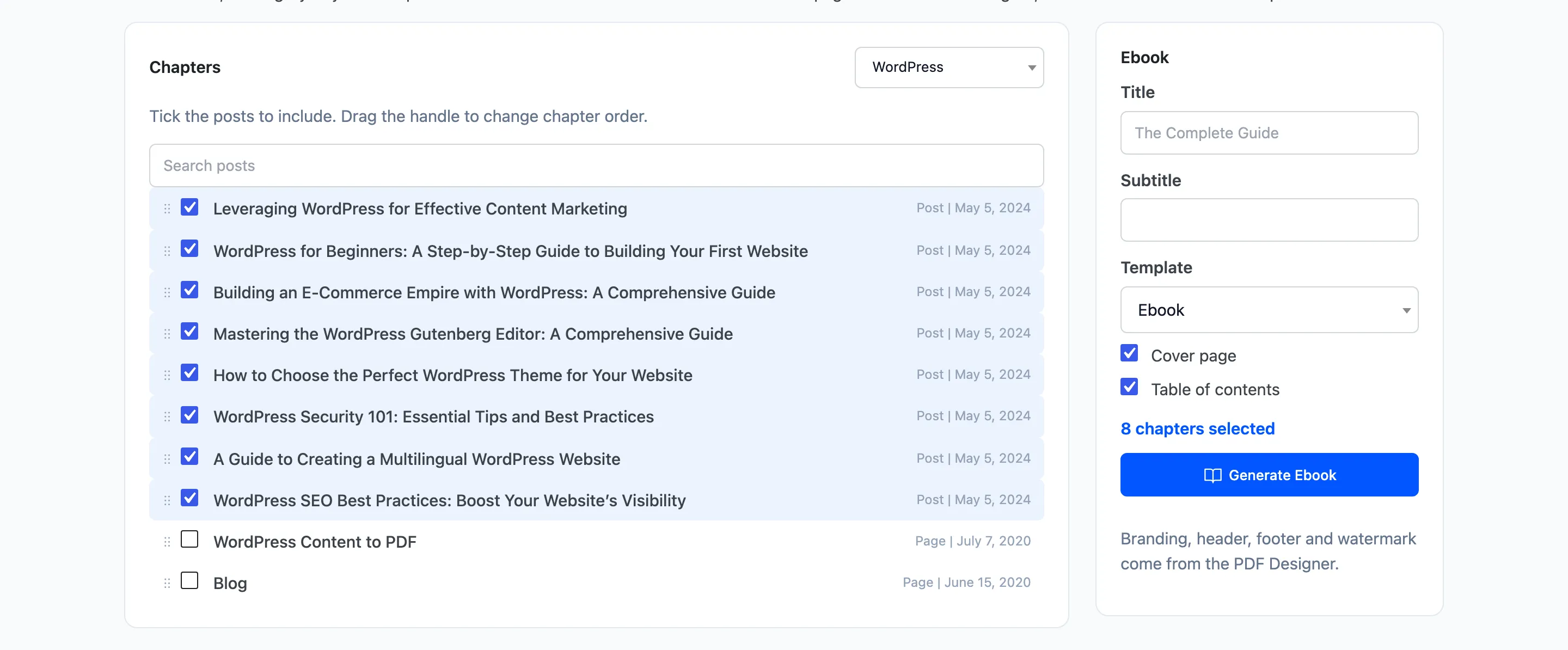 Every post in the WordPress category ticked