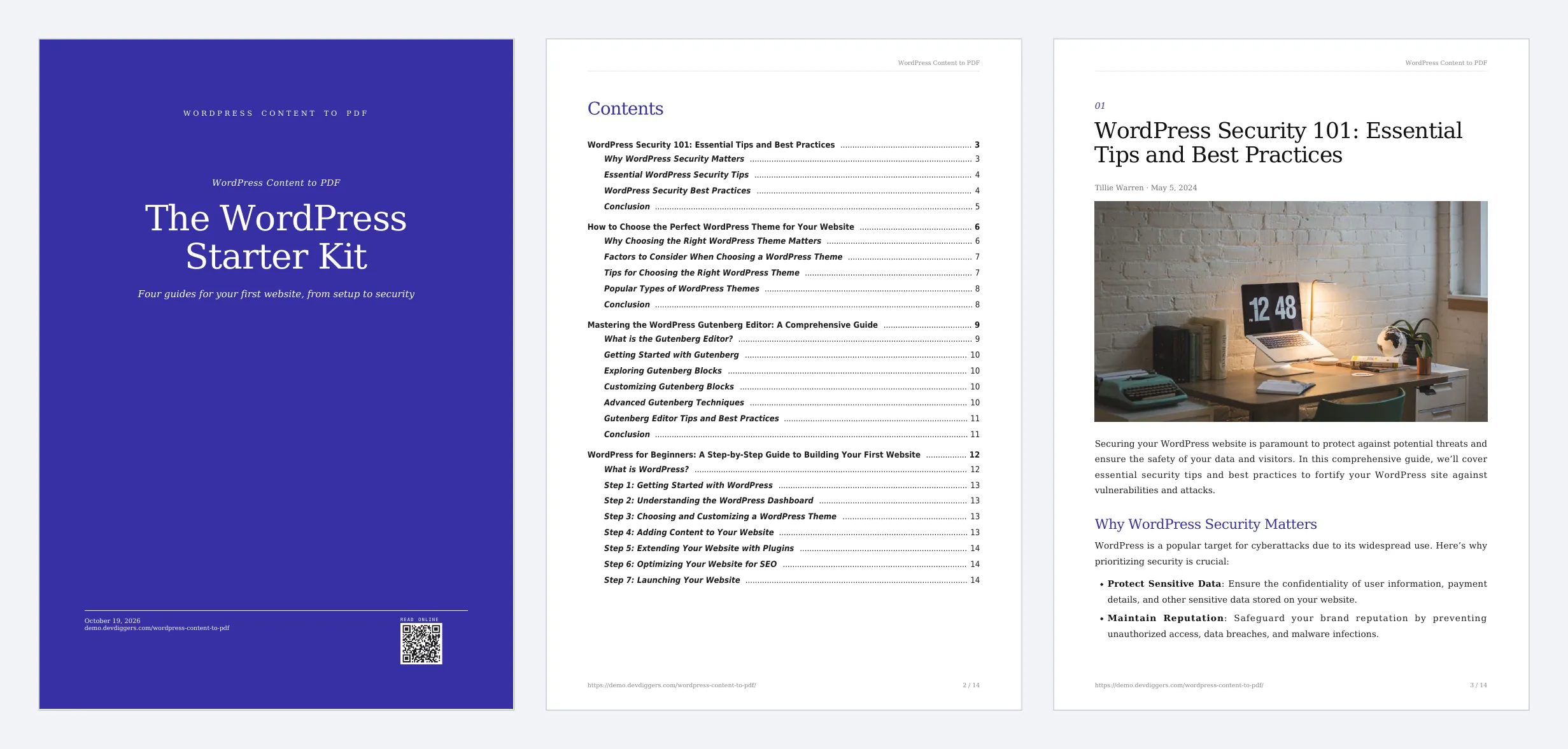 The ebook’s cover, contents page and first chapter