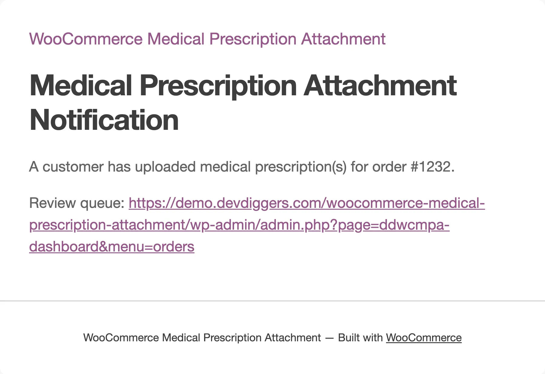 The email the store receives when a prescription arrives