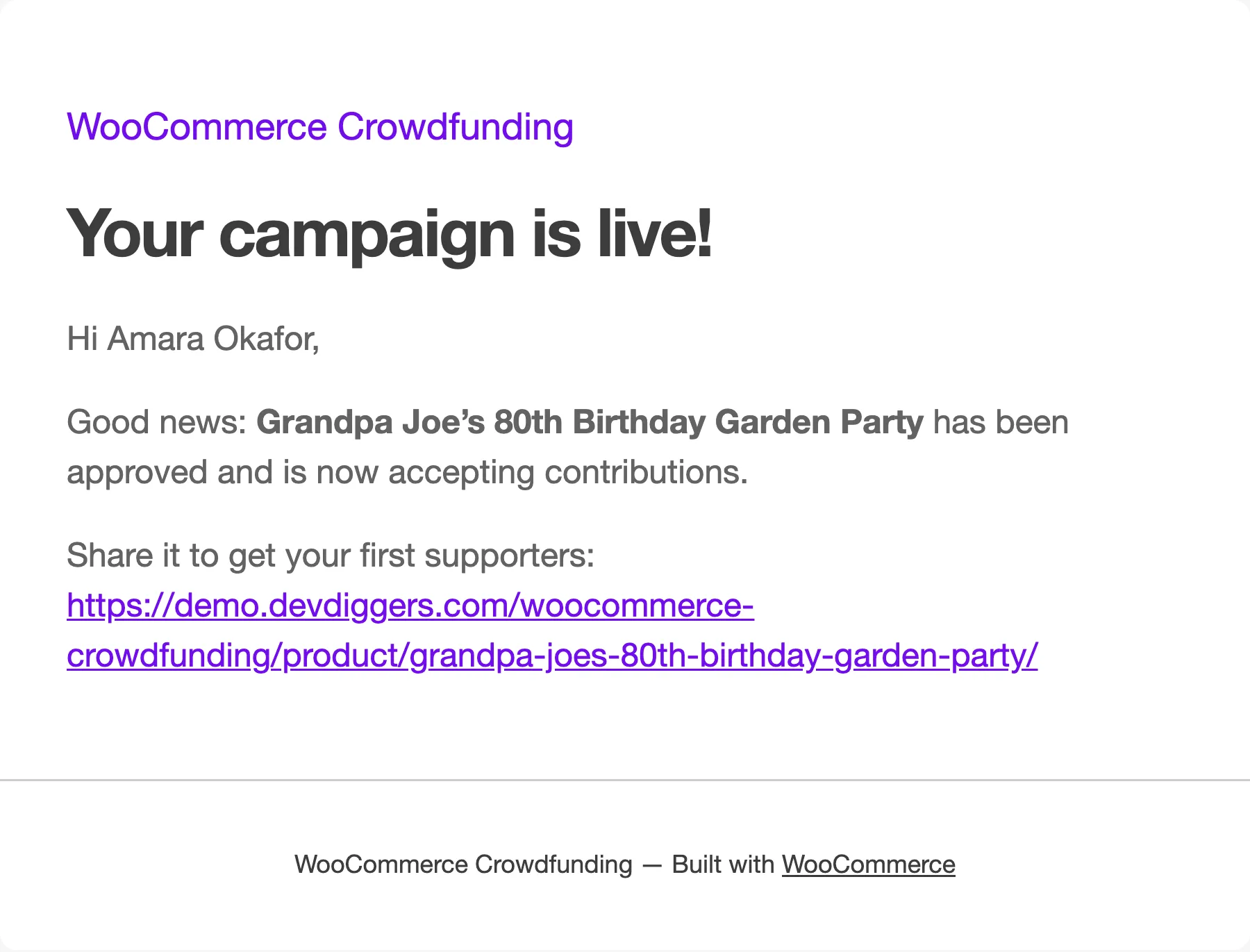 The Campaign Approved email
