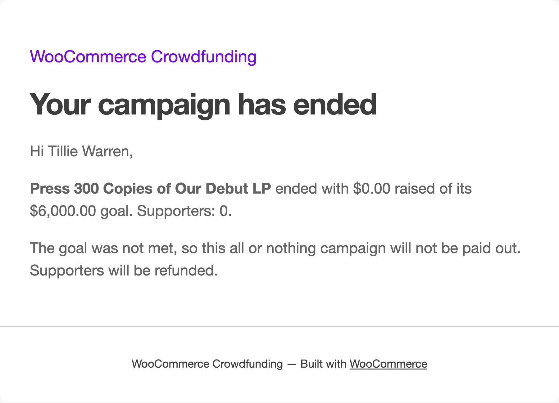 Campaign Ended, for a missed all or nothing campaign