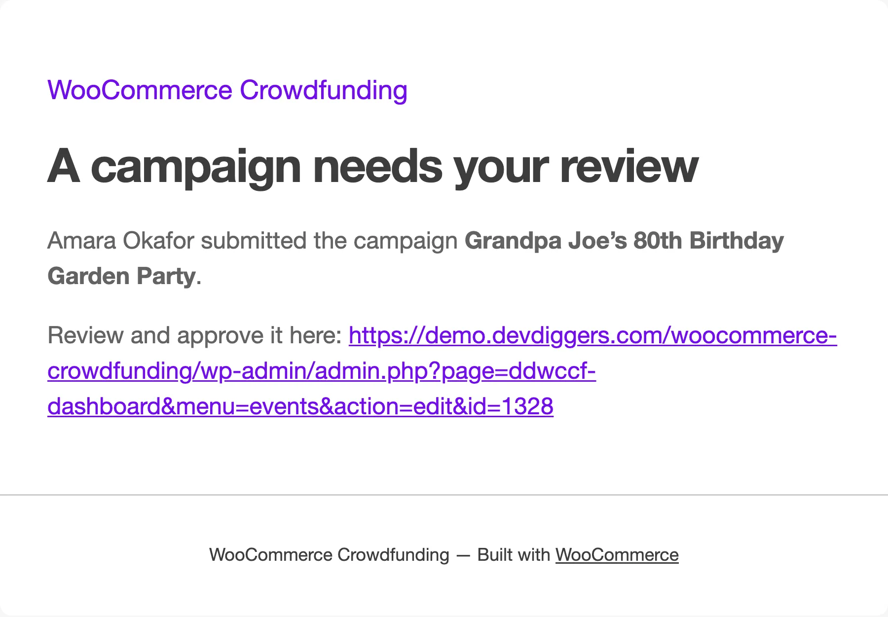 Campaign Submitted to Admin
