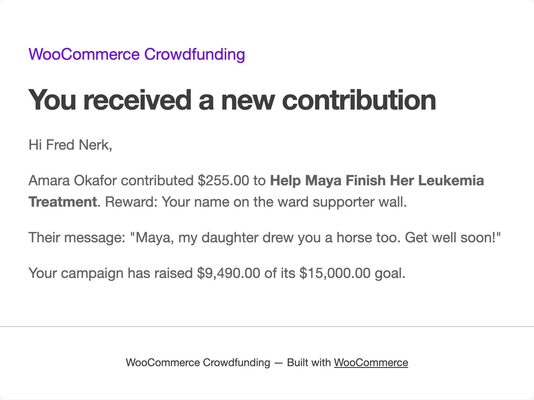 New Contribution to Creator, with the supporter’s message