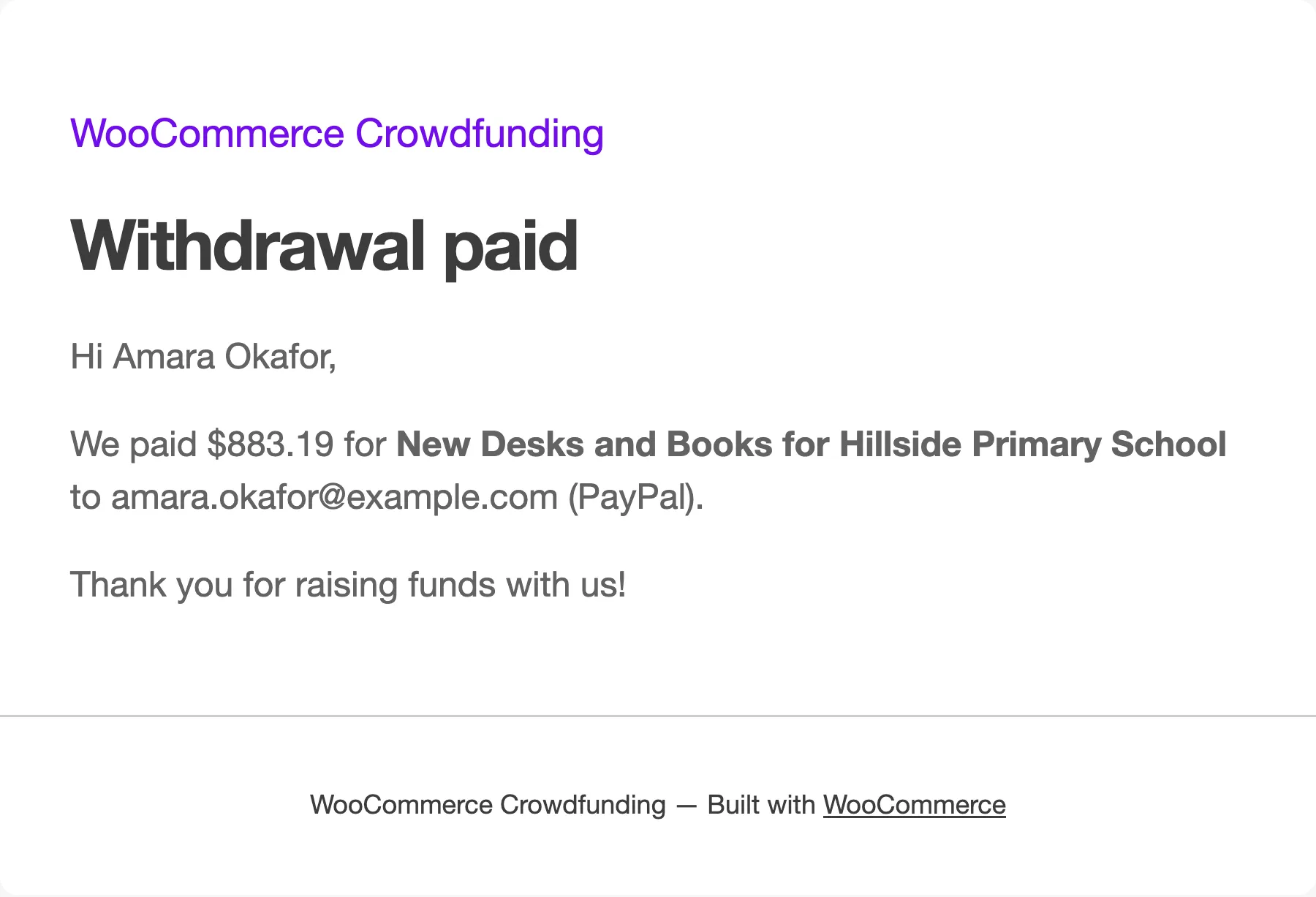 The Withdrawal Paid email