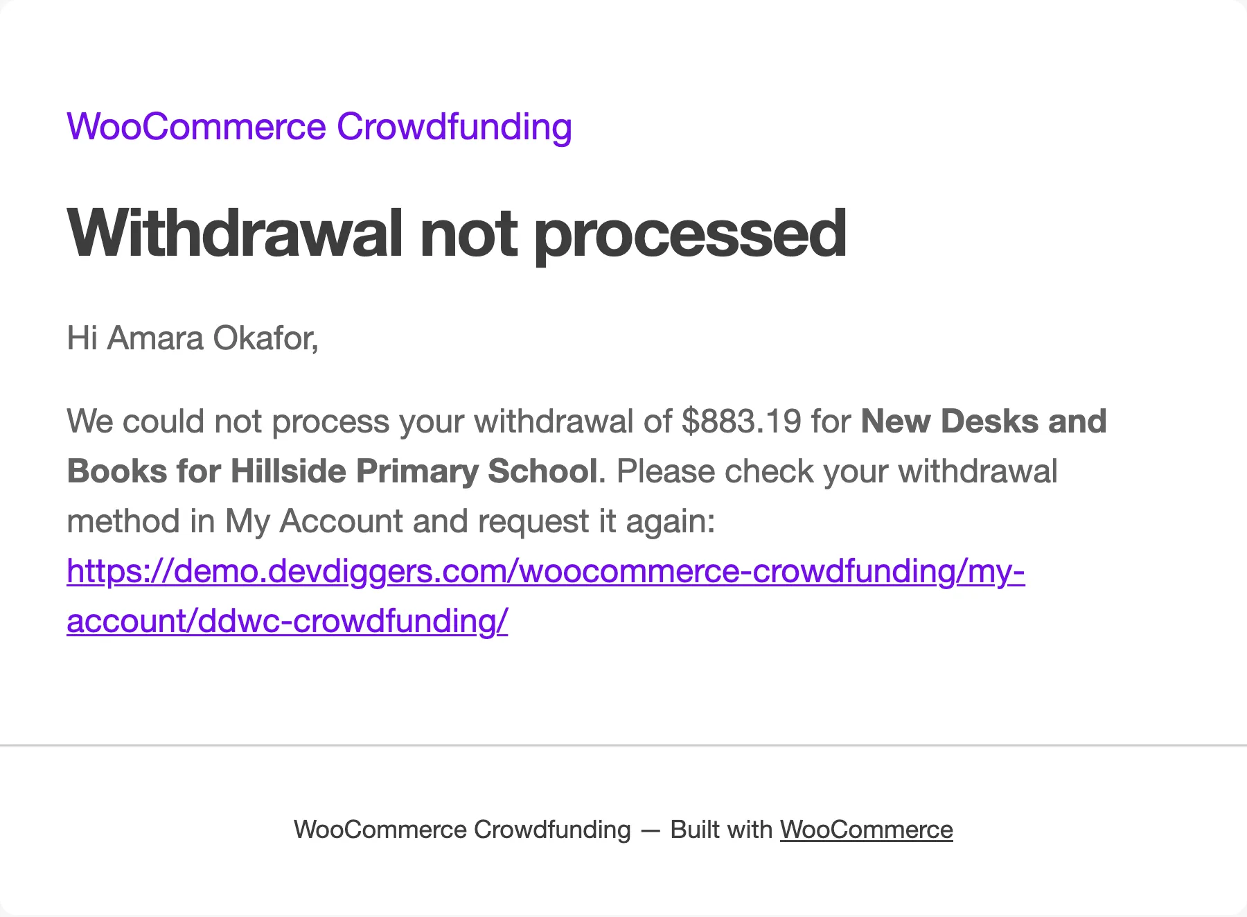 Withdrawal Rejected to Creator