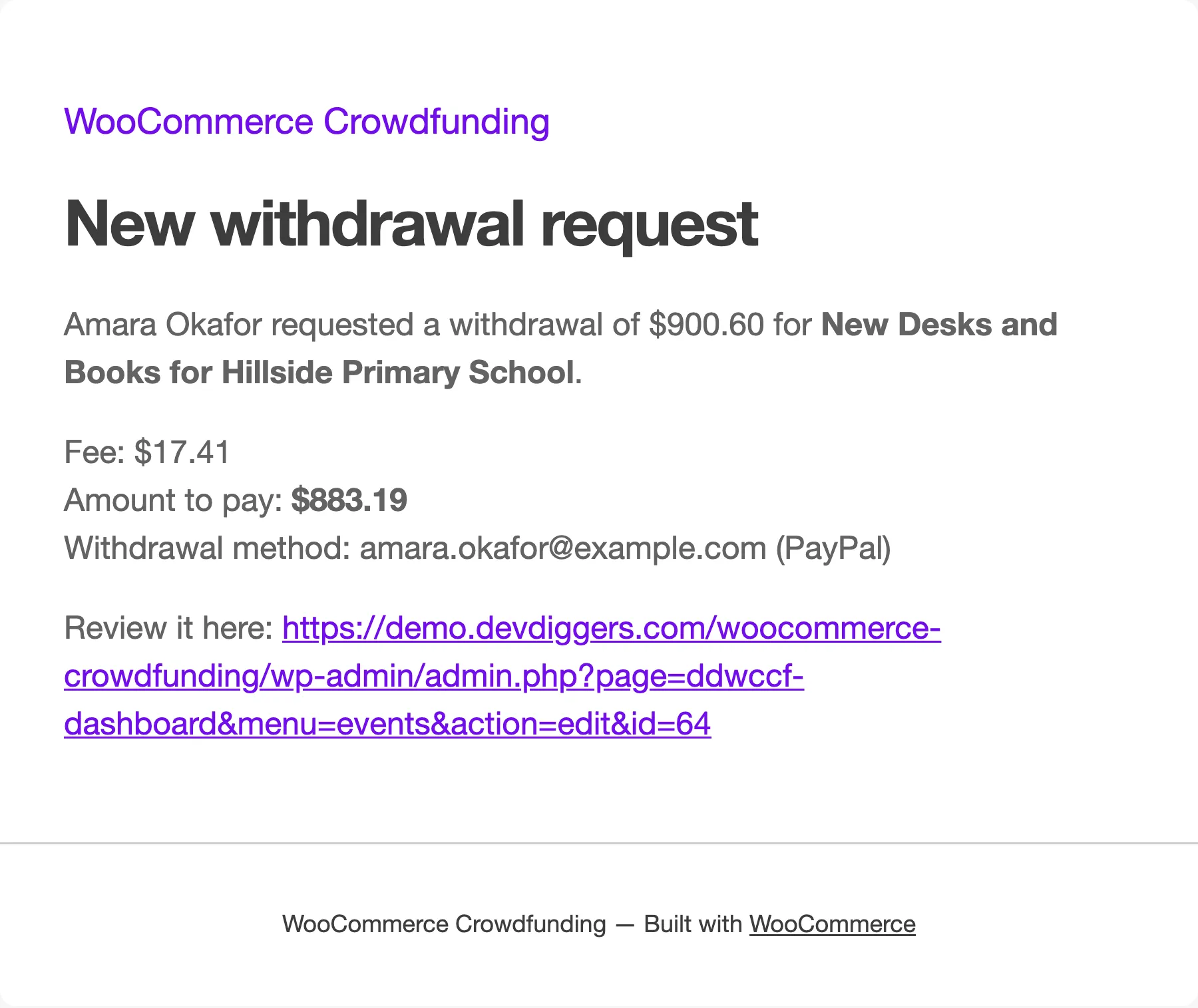 The Withdrawal Requested email
