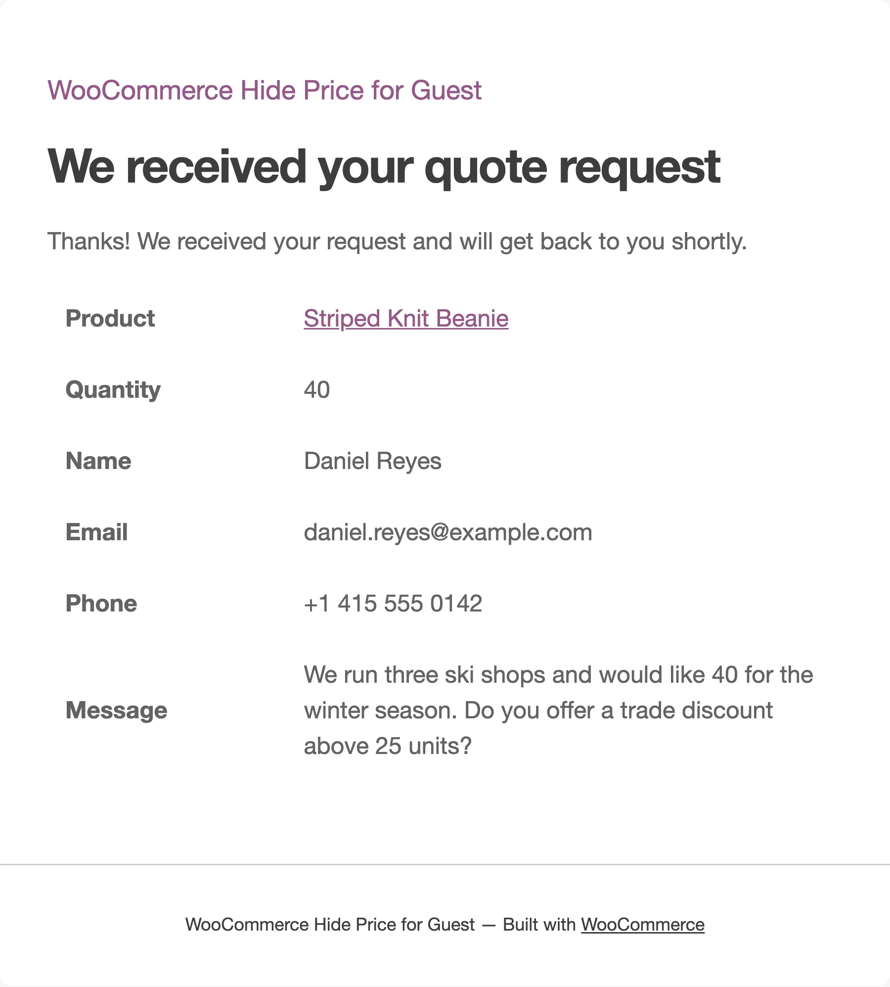 The copy the customer receives
