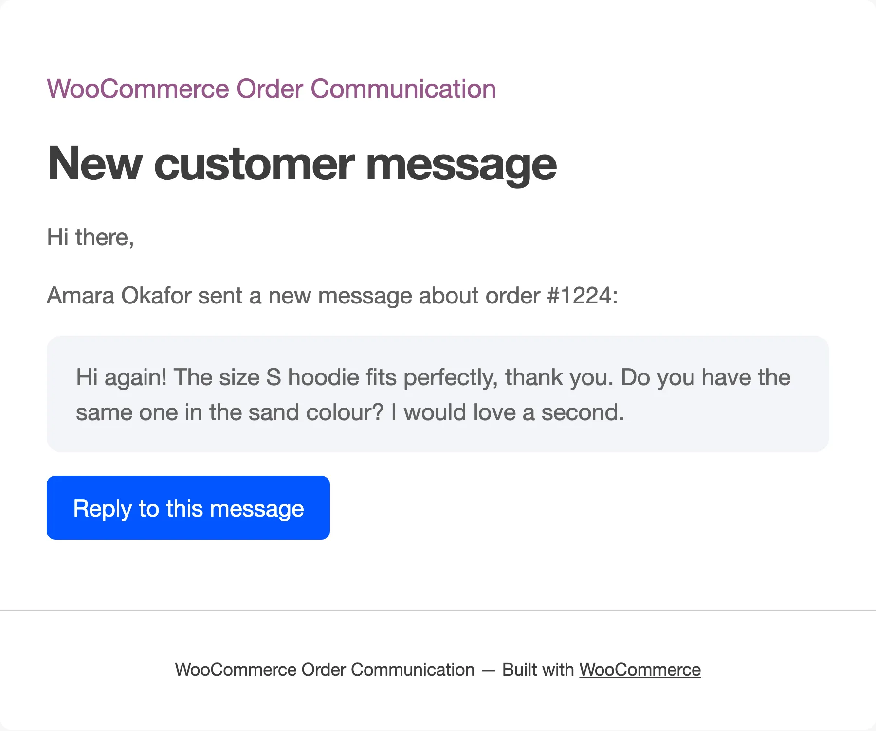 The store notification email