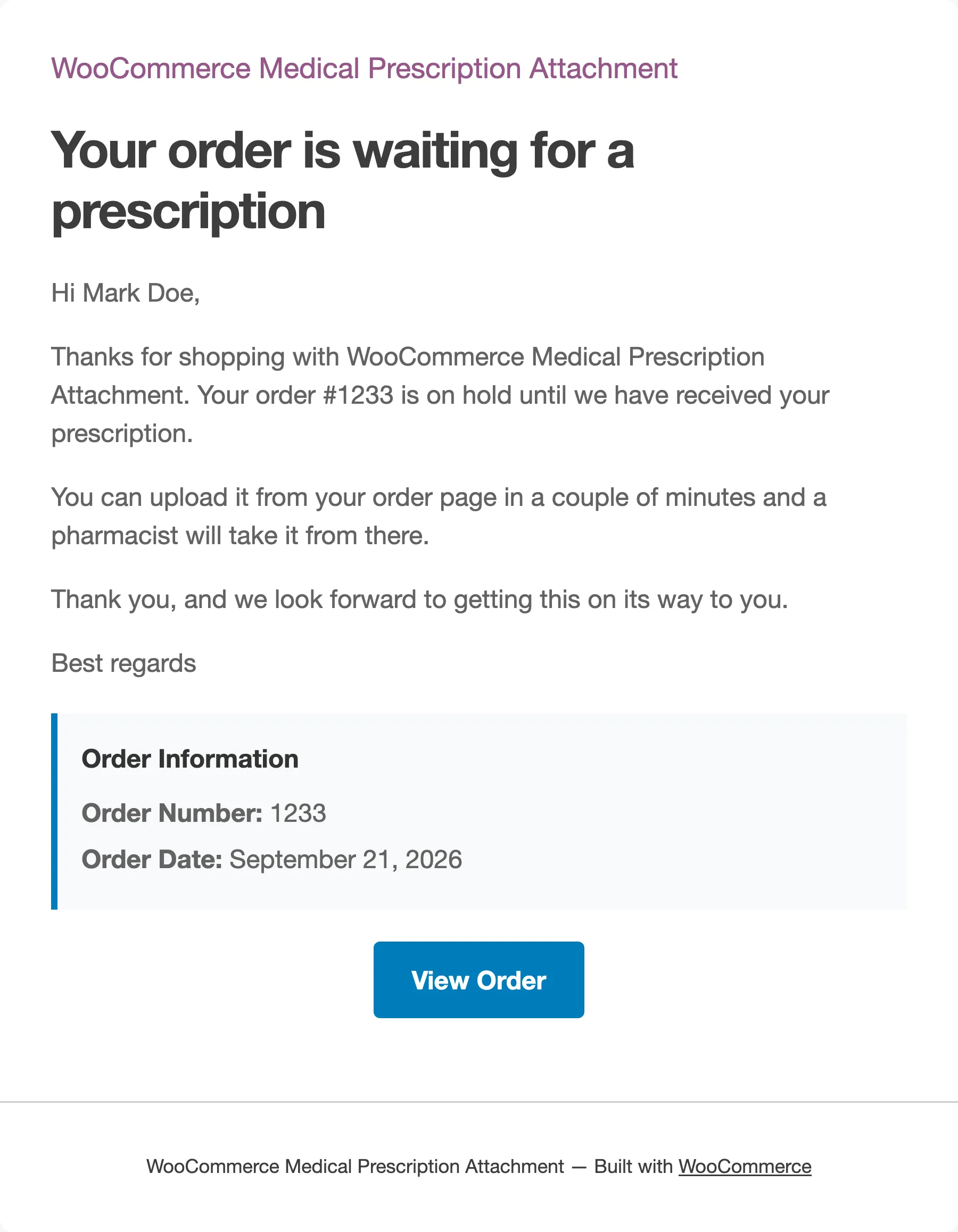 The upload reminder email asking the customer to upload their prescription