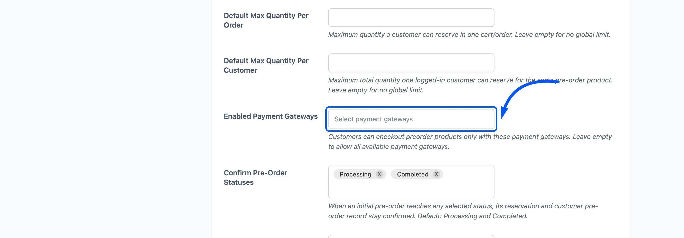 The Enabled Payment Gateways field