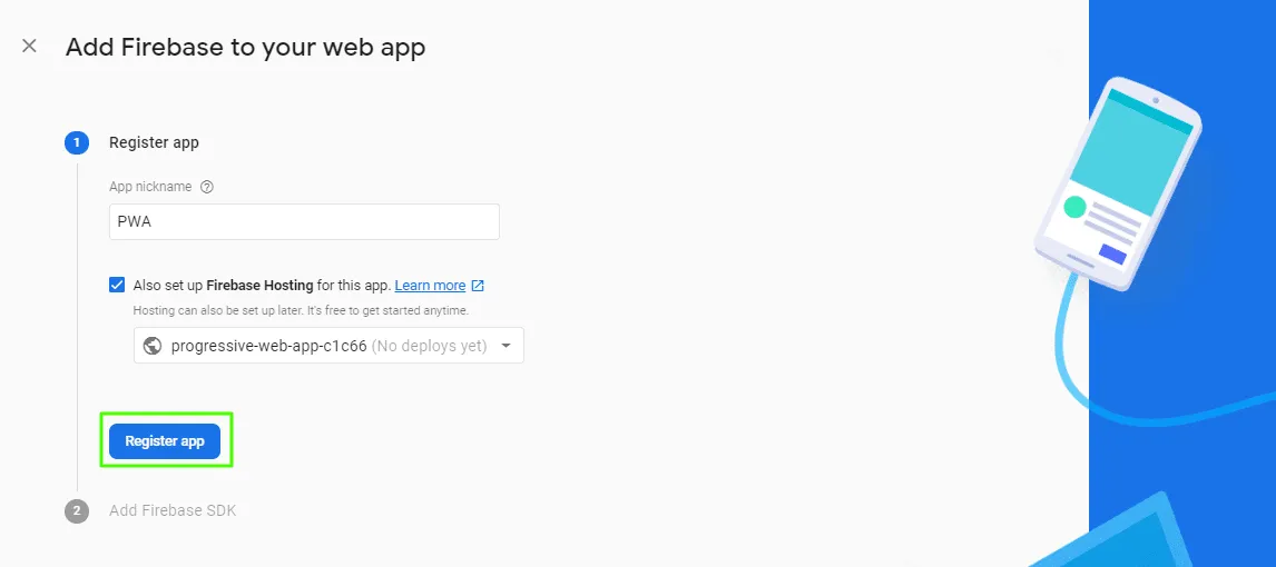 Registering the web app
