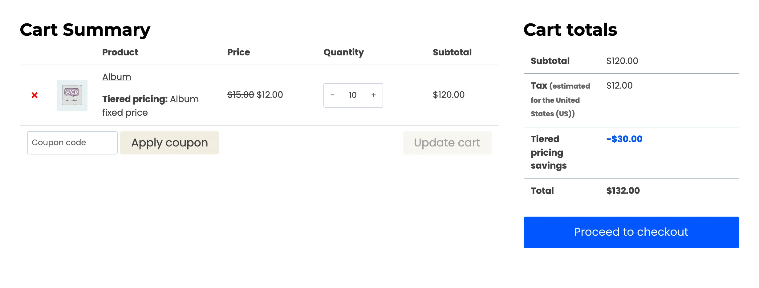 The cart with ten Albums at the fixed unit price of 12.00