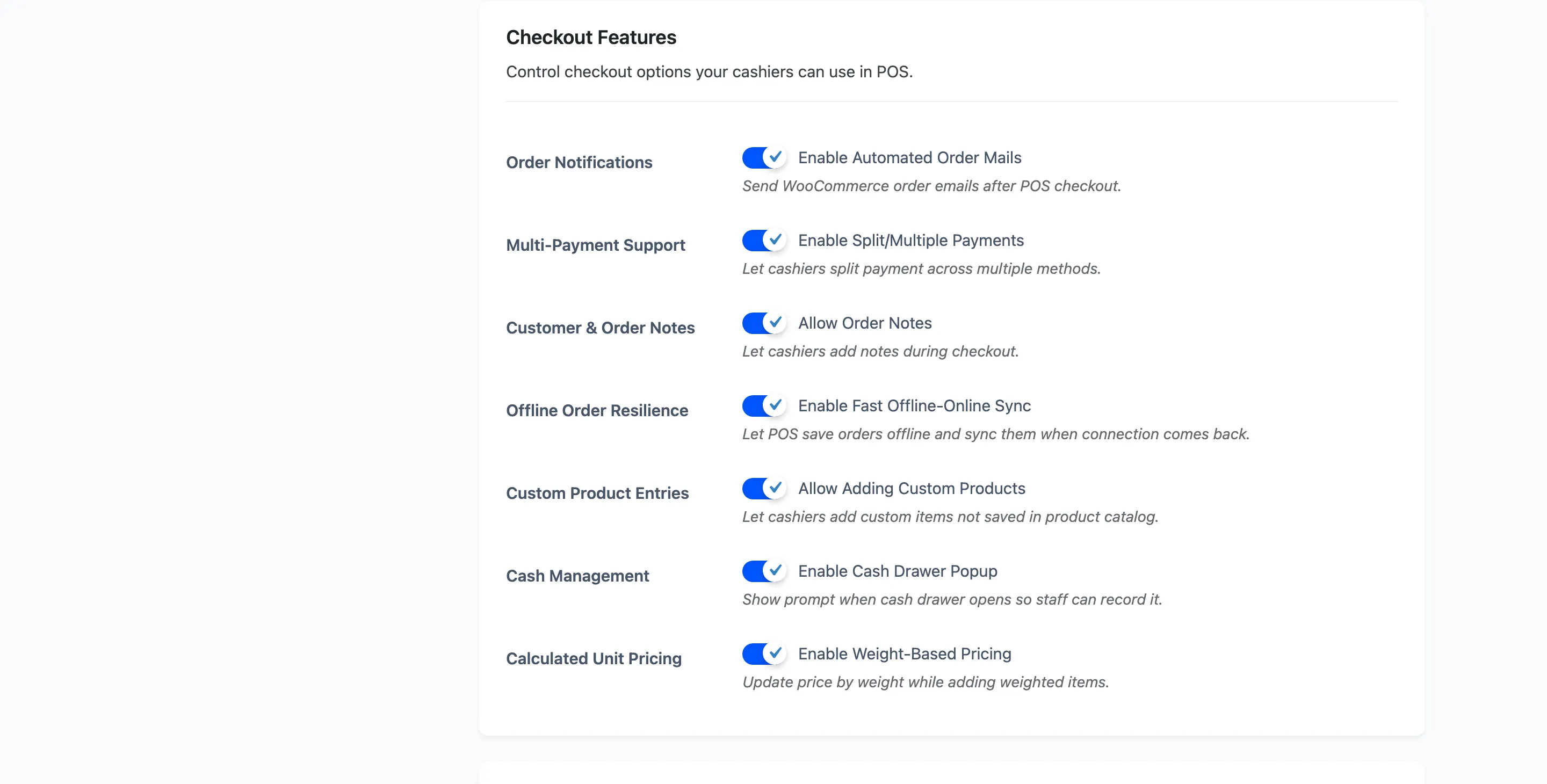 The Checkout Features section of the General tab