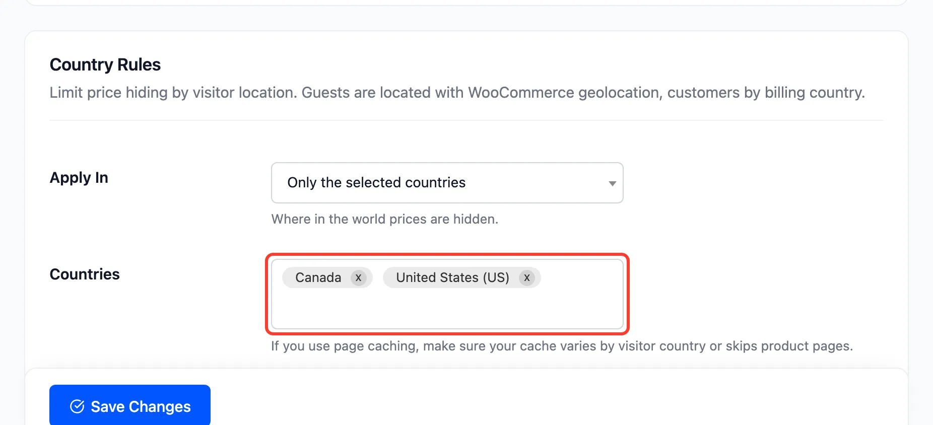 Country Rules with two countries chosen