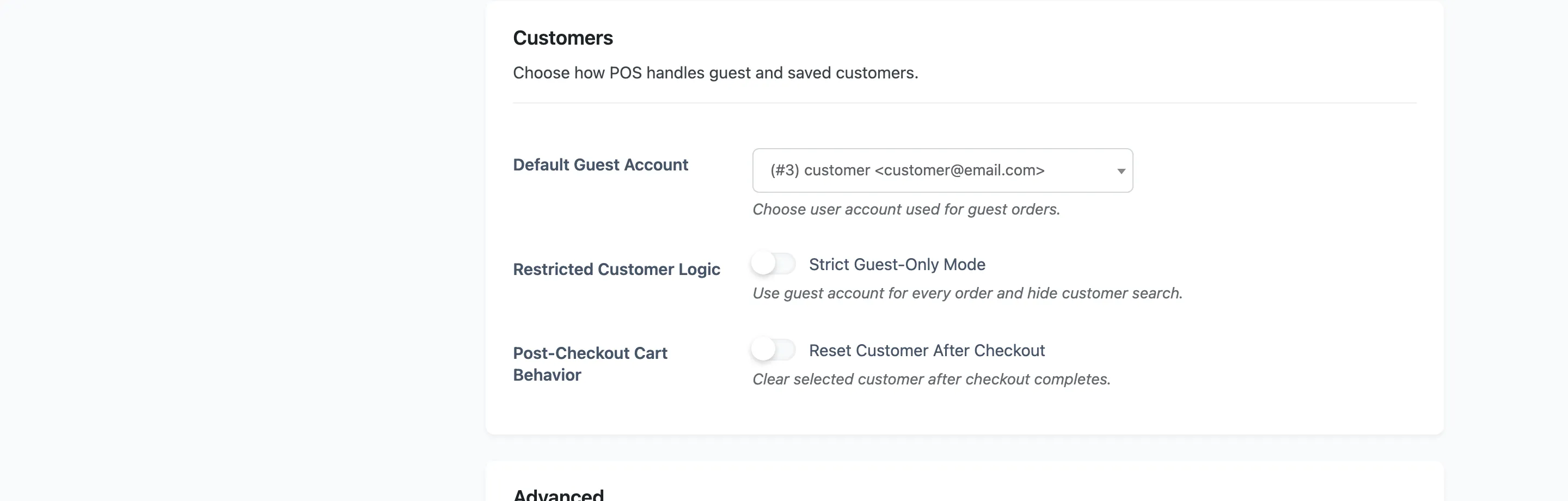 The Customers section of the General tab