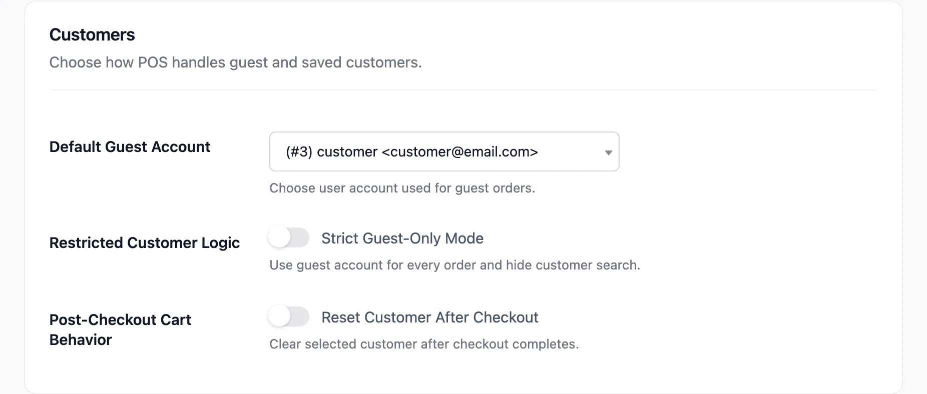 The Customers section of the General tab