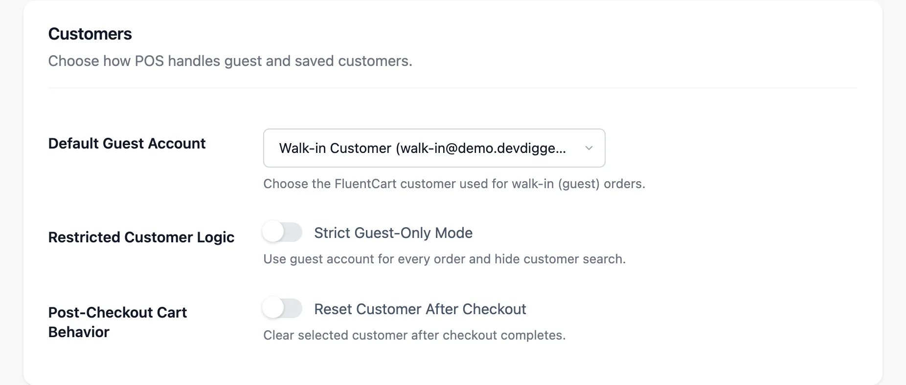 The Customers section of the General tab