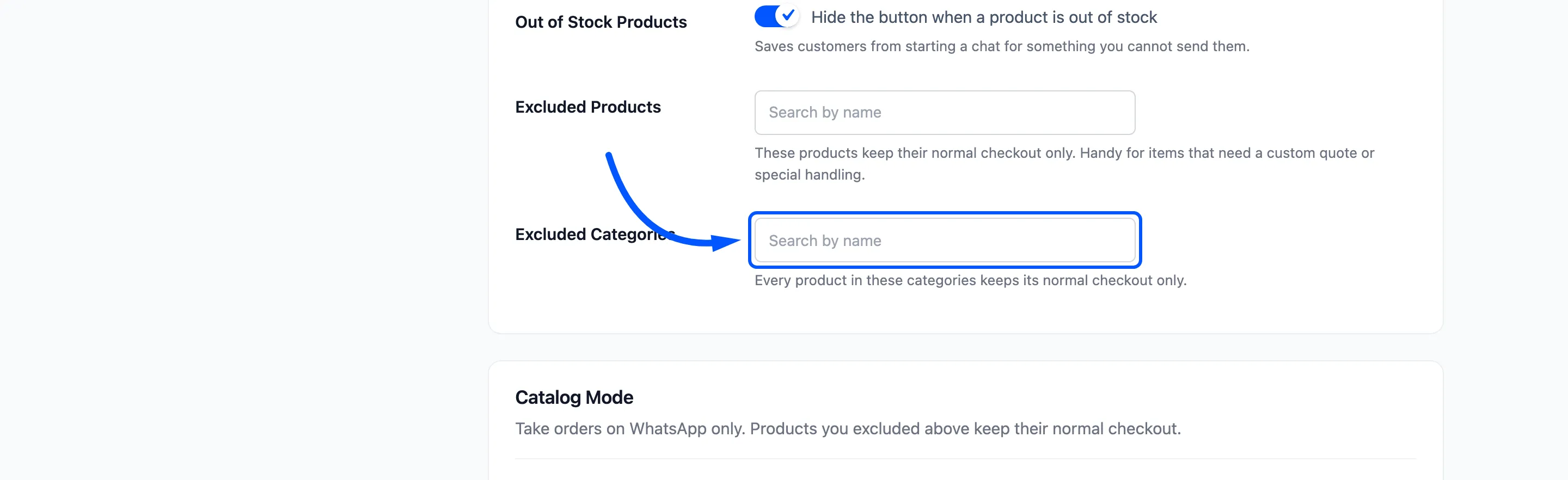 The Excluded Categories field boxed on the General tab