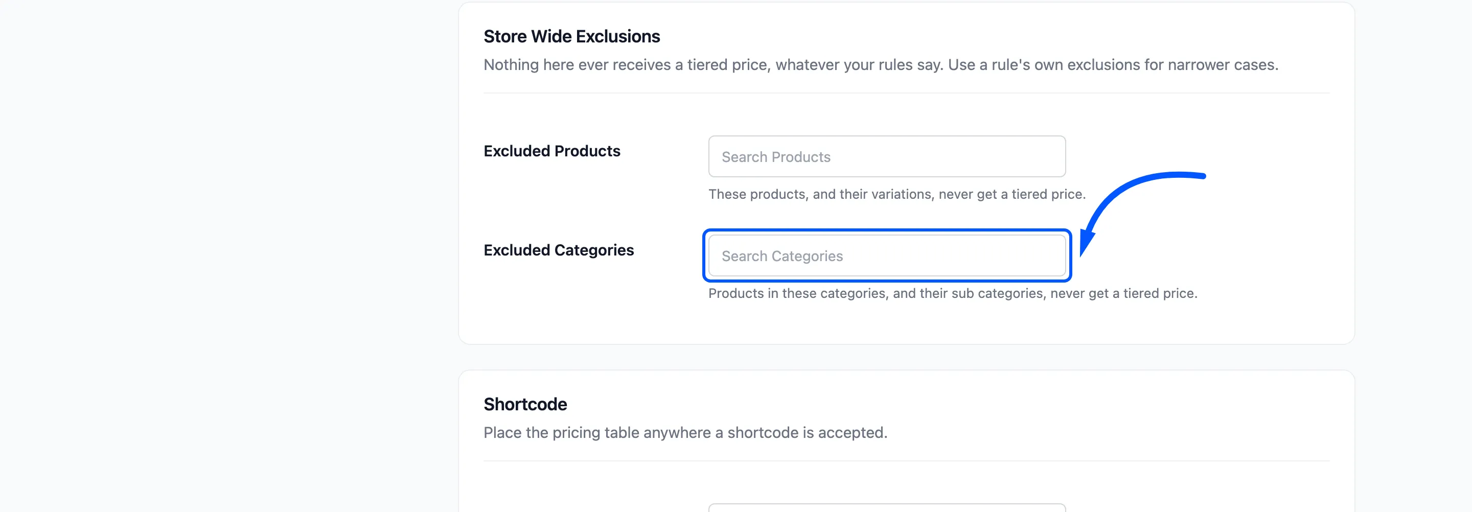 The Excluded Categories field boxed on the General tab