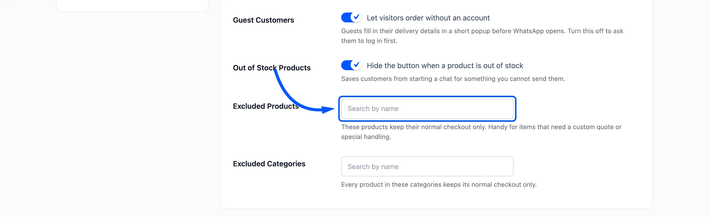 The Excluded Products field boxed on the General tab