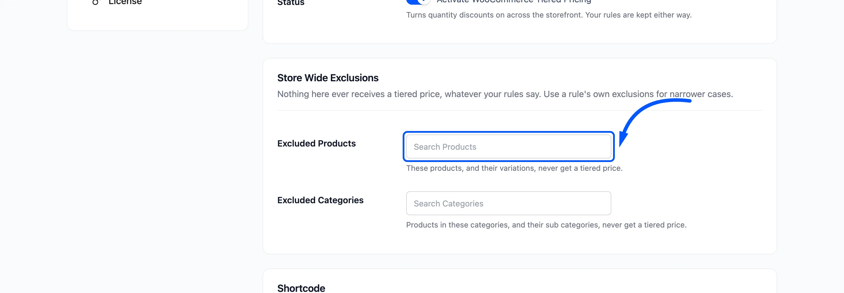 The Excluded Products field boxed on the General tab