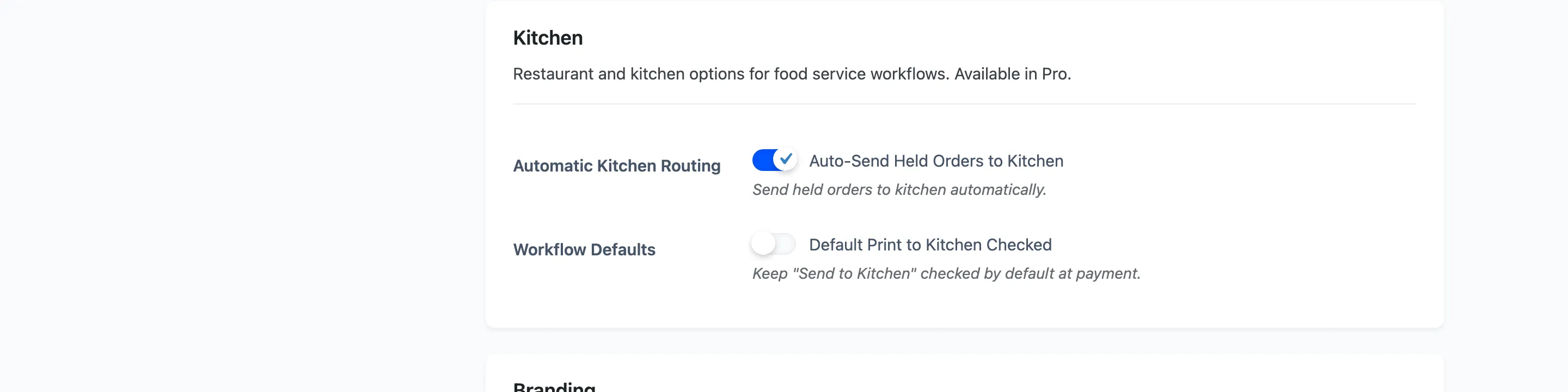 The Kitchen section of the General tab