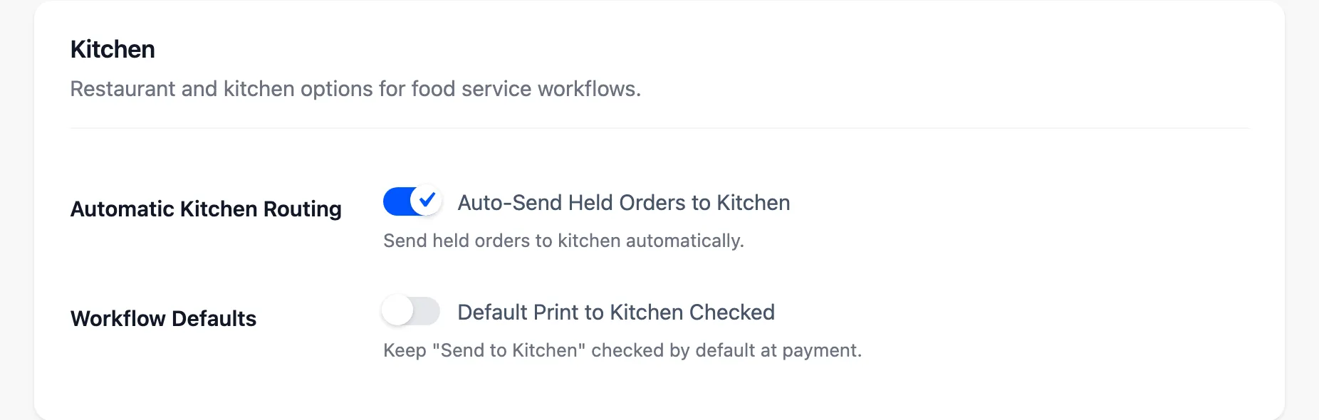 The Kitchen section of the General tab